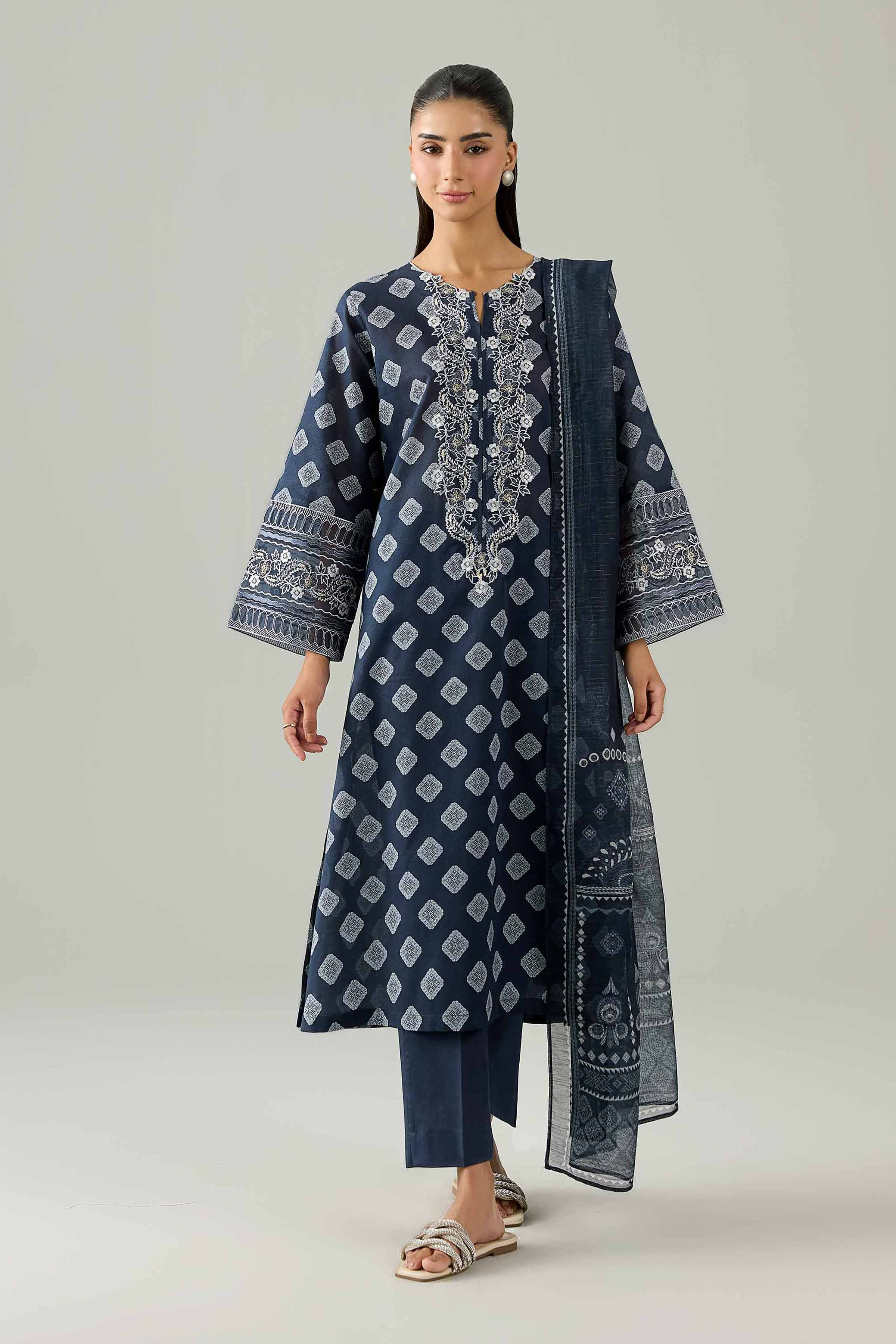 Nishat UK - Blue Embroidered Lawn 3 Pieces ready to wear Suit