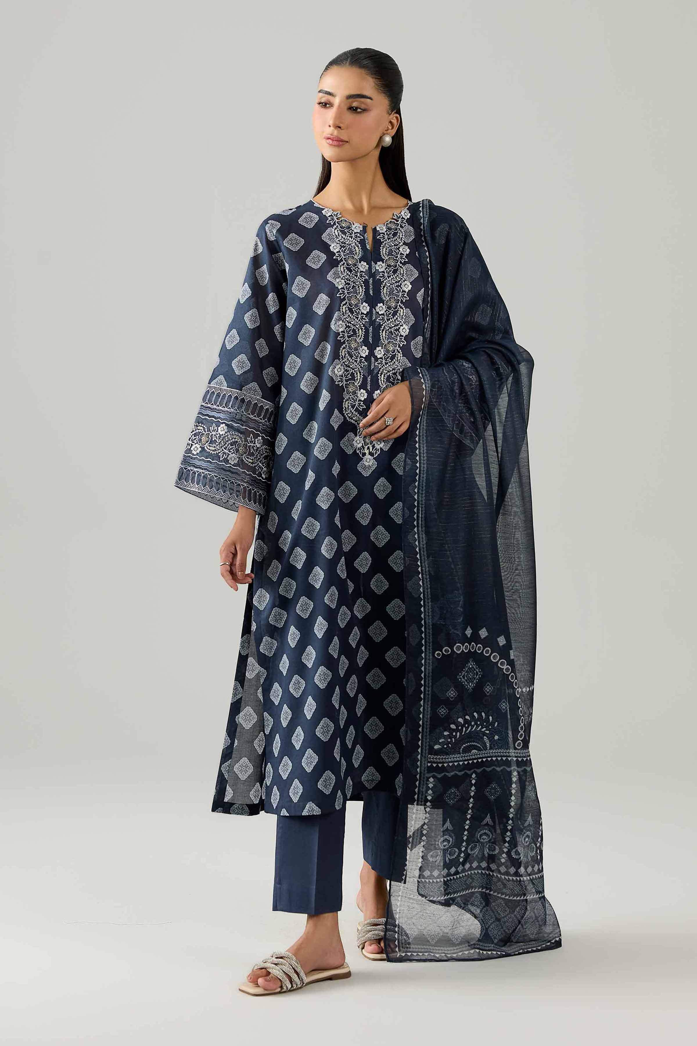 Nishat UK - Blue Embroidered Lawn 3 Pieces ready to wear Suit