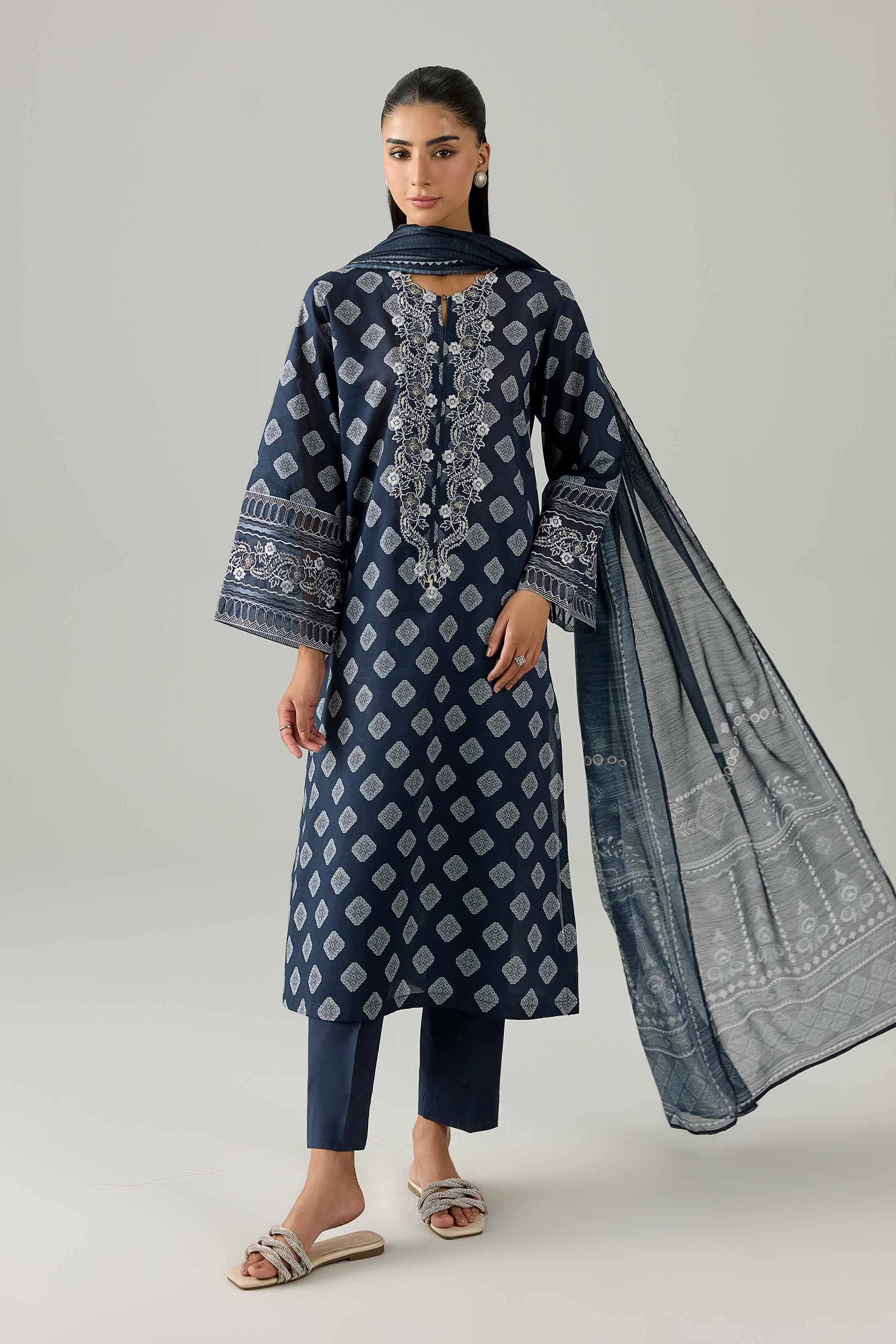Nishat UK - Blue Embroidered Lawn 3 Pieces ready to wear Suit