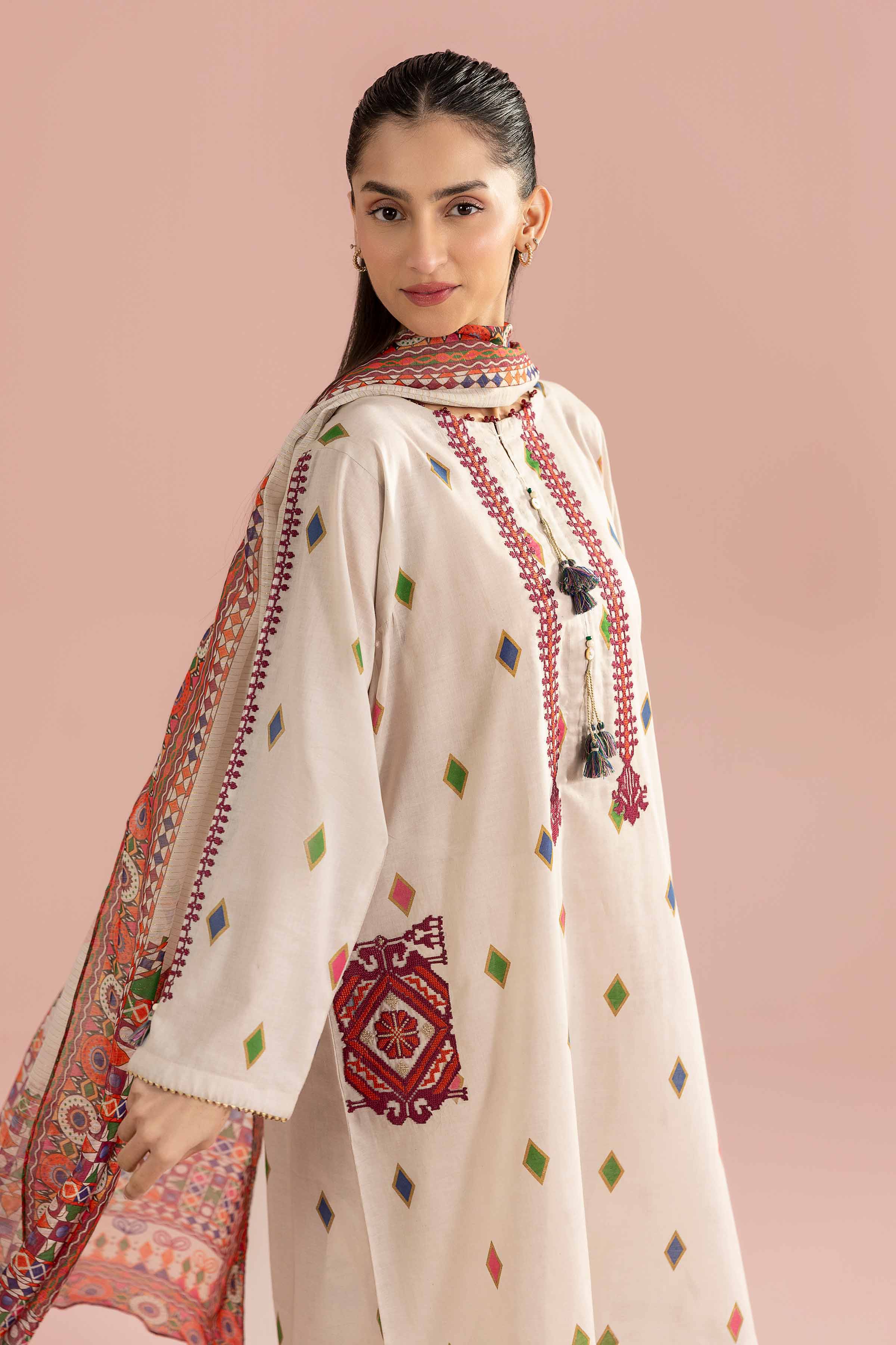 NishatUK - Beige Embroidered Lawn ready to wear Suit