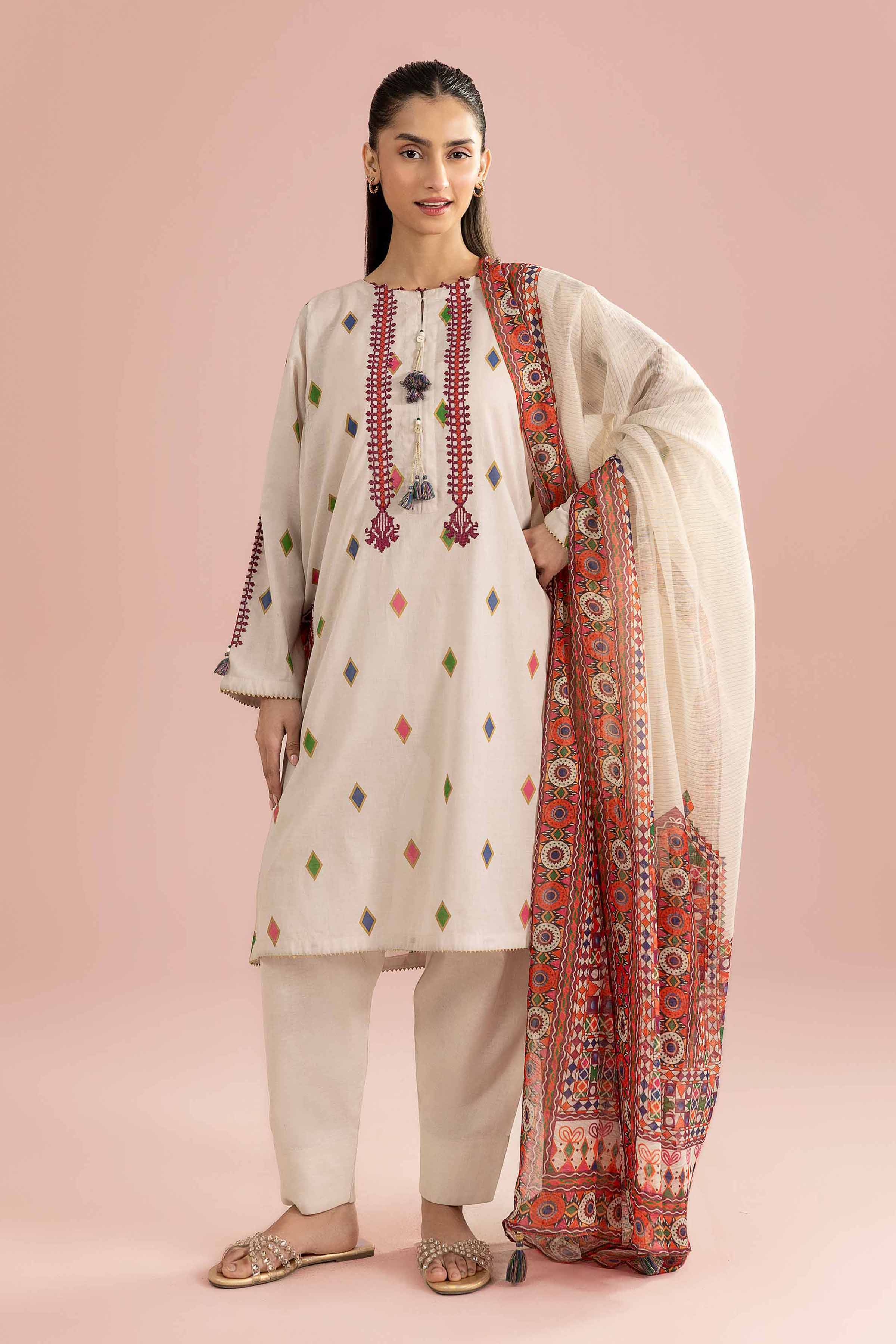 NishatUK - Beige Embroidered Lawn ready to wear Suit