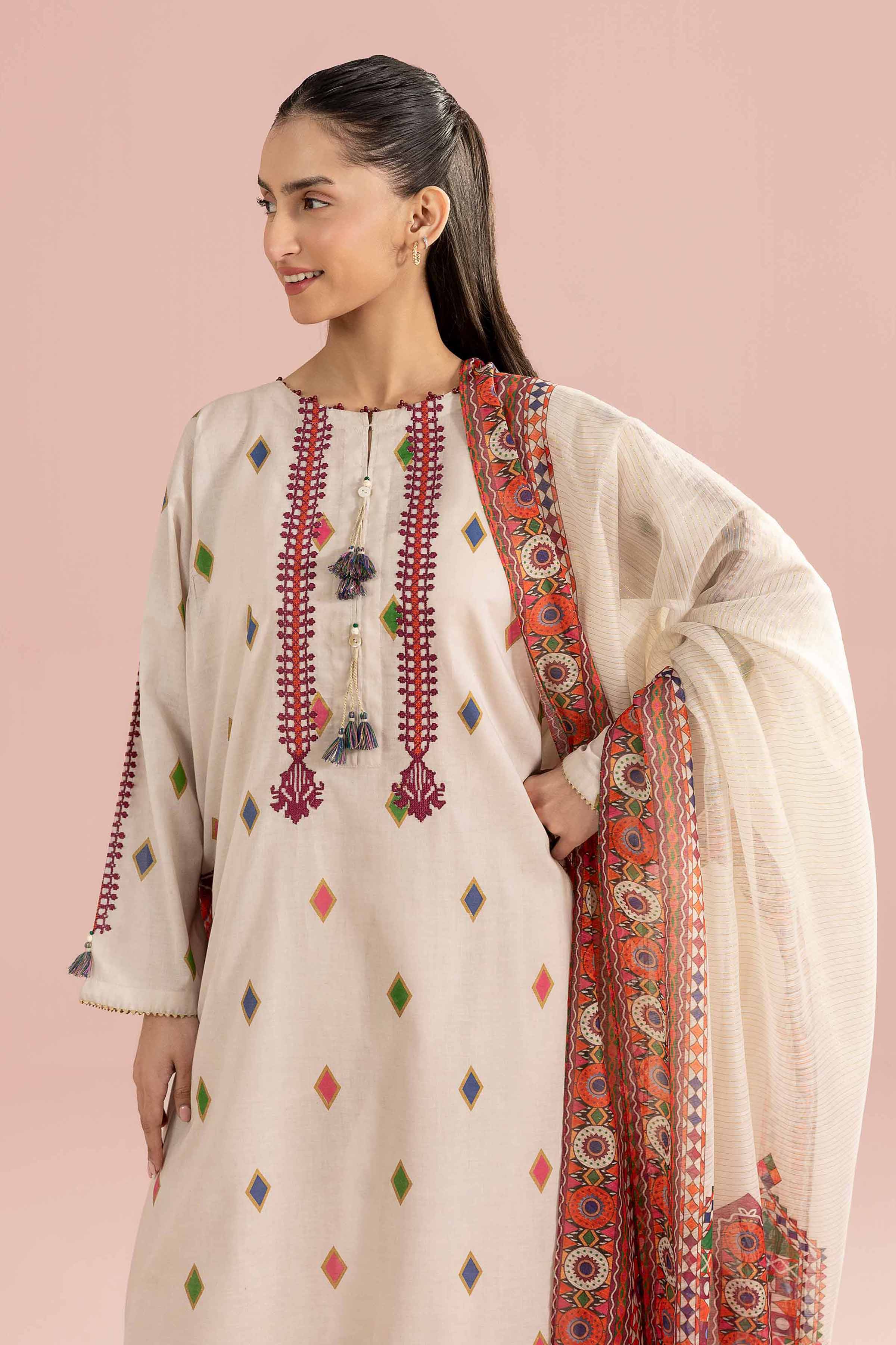 NishatUK - Beige Embroidered Lawn ready to wear Suit
