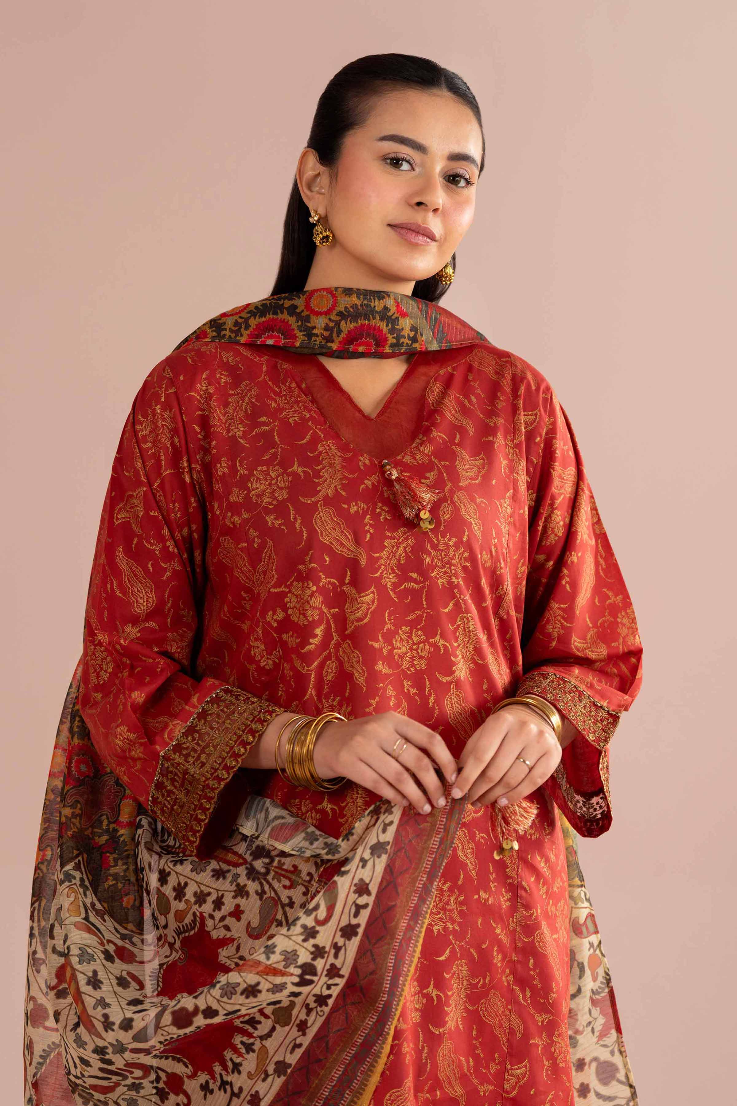 NishatUK - Orange Embroidered Lawn 3-piece ready to wear Suit