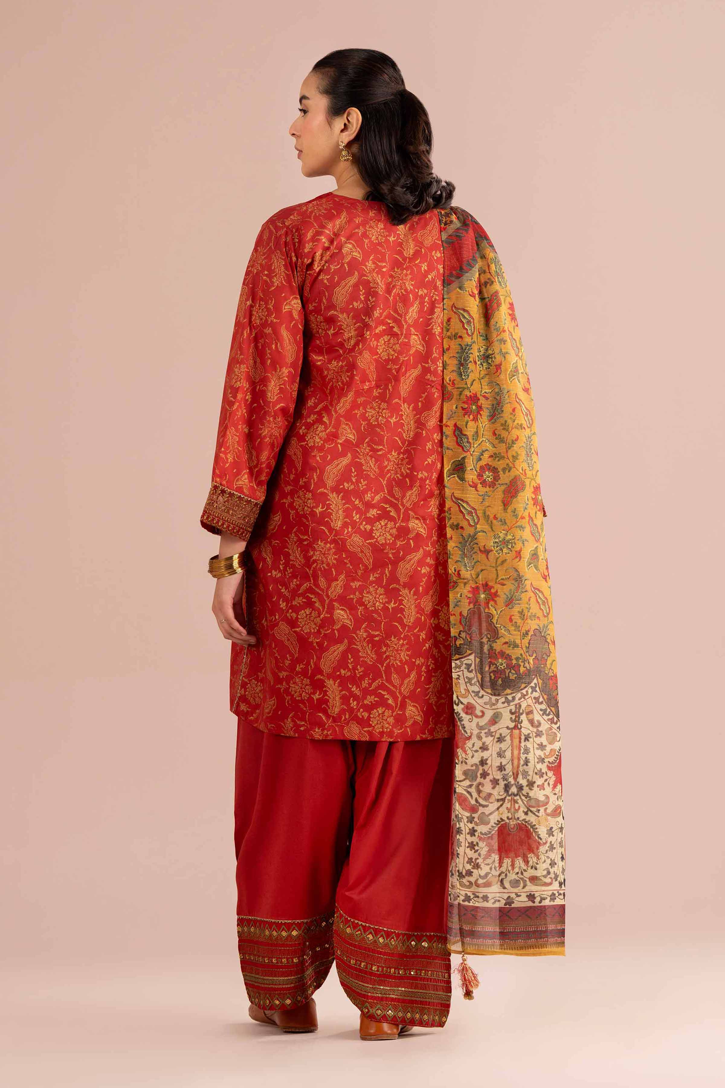 NishatUK - Orange Embroidered Lawn 3-piece ready to wear Suit