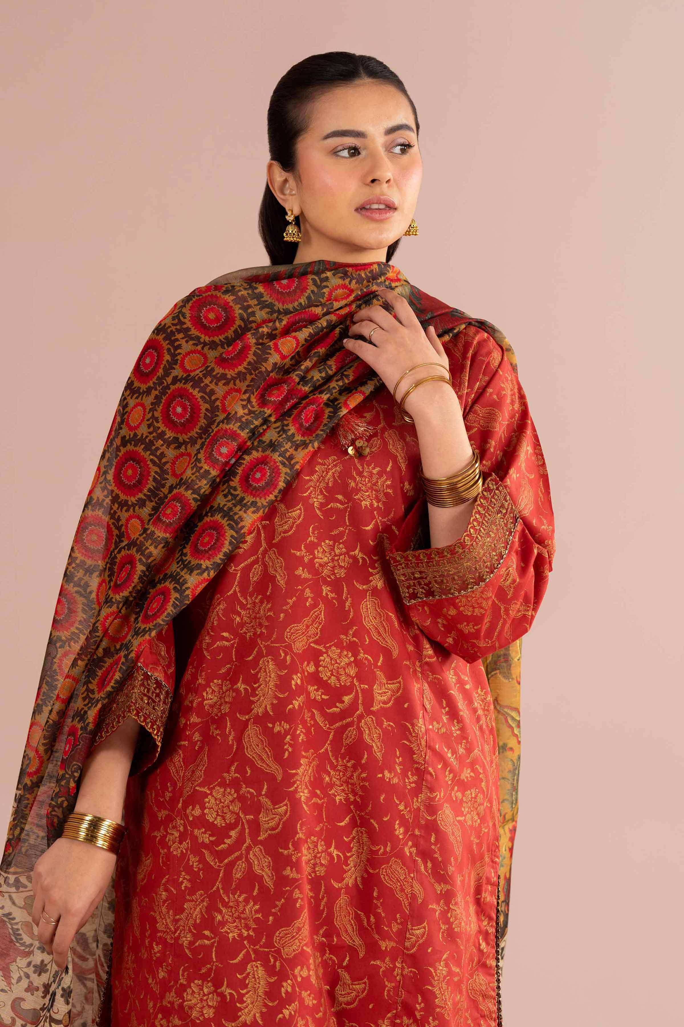 NishatUK - Orange Embroidered Lawn 3-piece ready to wear Suit