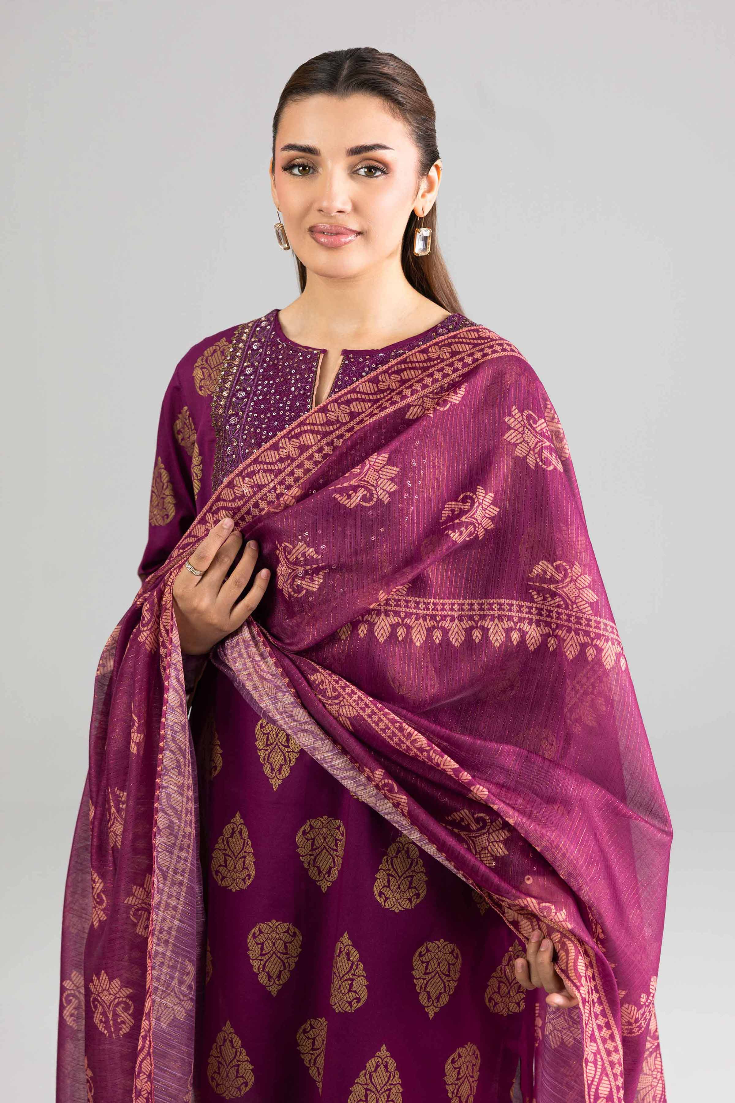 NishatUK - Purple Embroidered Lawn 3-piece ready to wear Suit