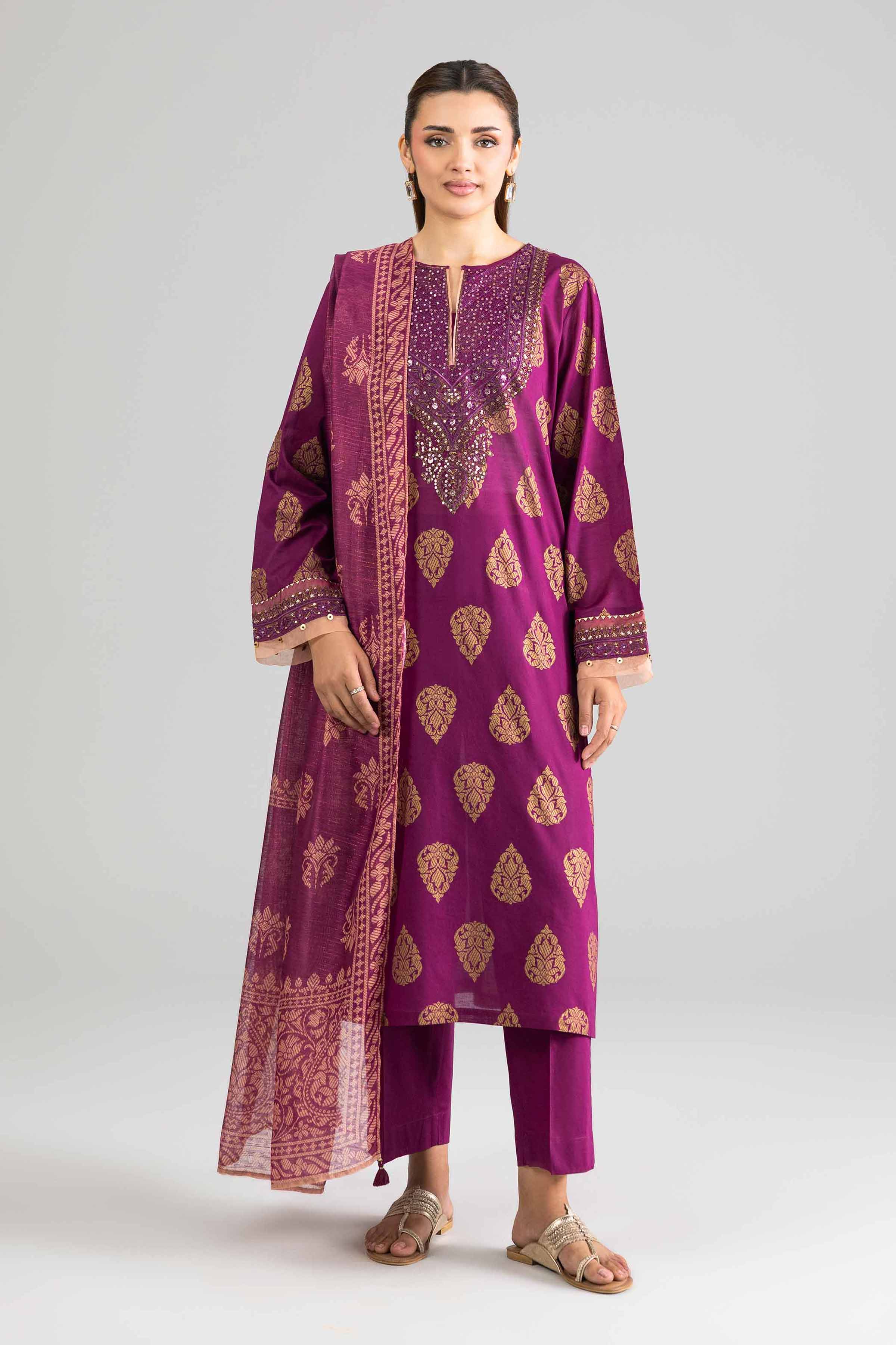 NishatUK - Purple Embroidered Lawn 3-piece ready to wear Suit
