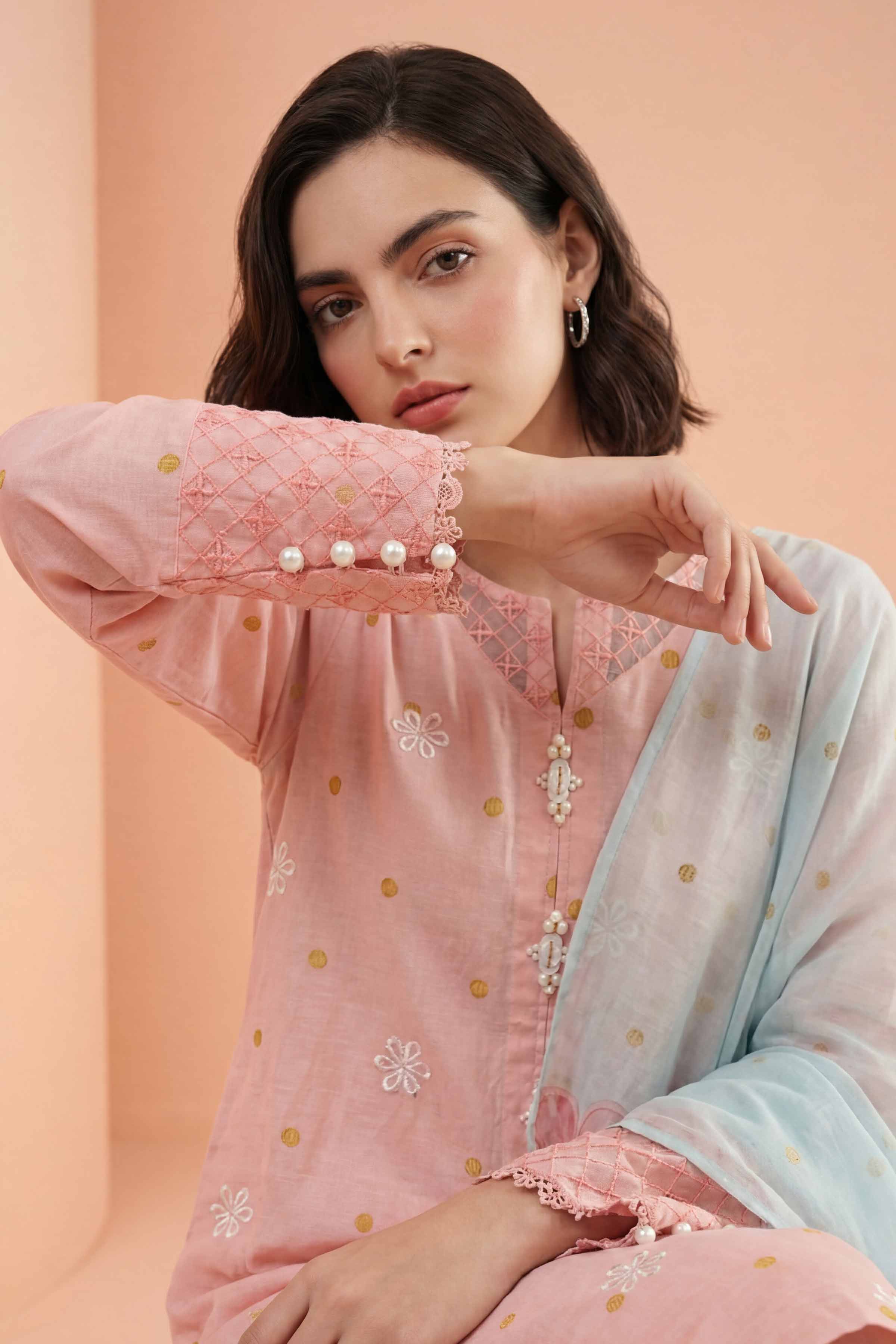 NishatUK - Pink Embroidered Lawn 3-piece ready to wear Suit