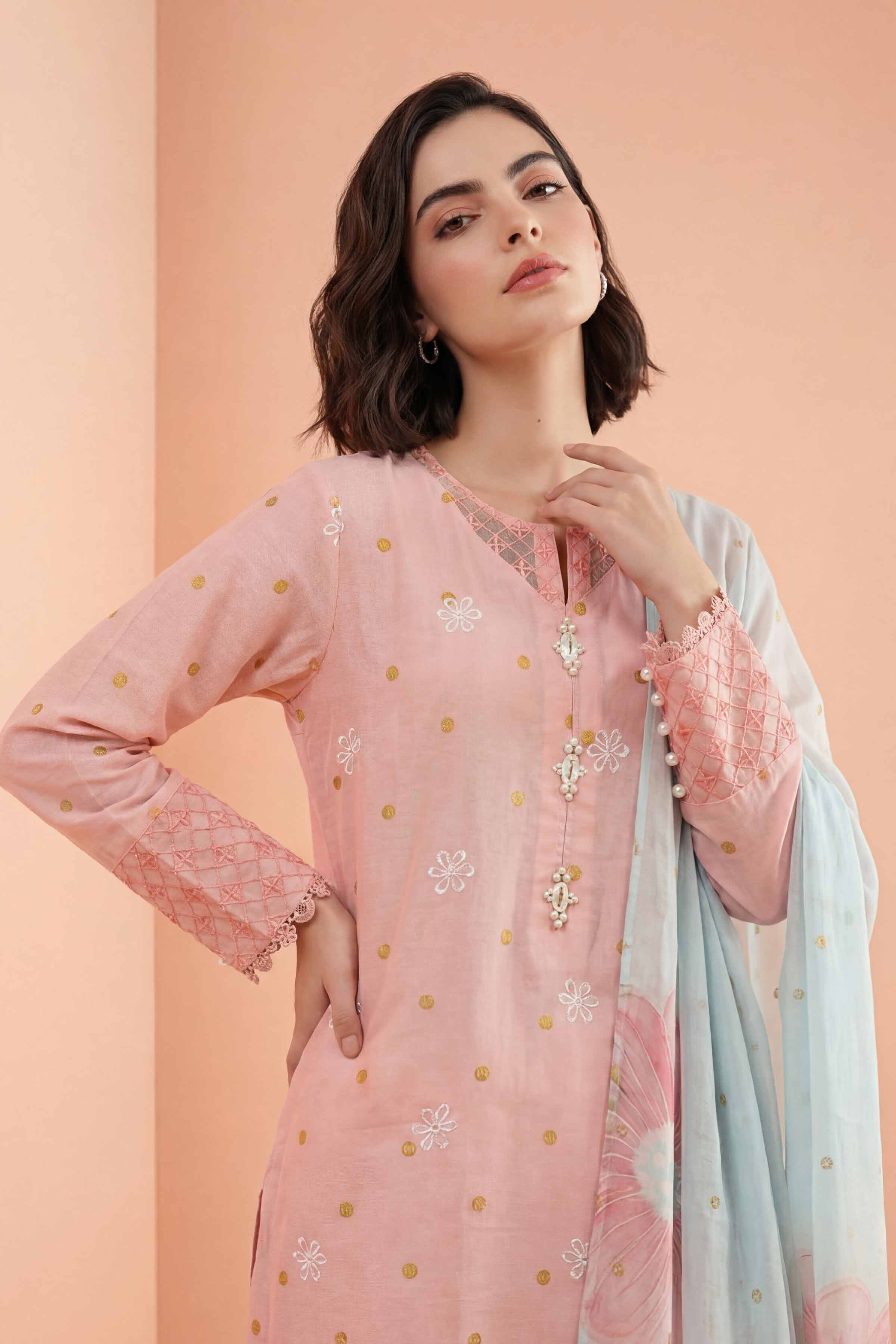 NishatUK - Pink Embroidered Lawn 3-piece ready to wear Suit