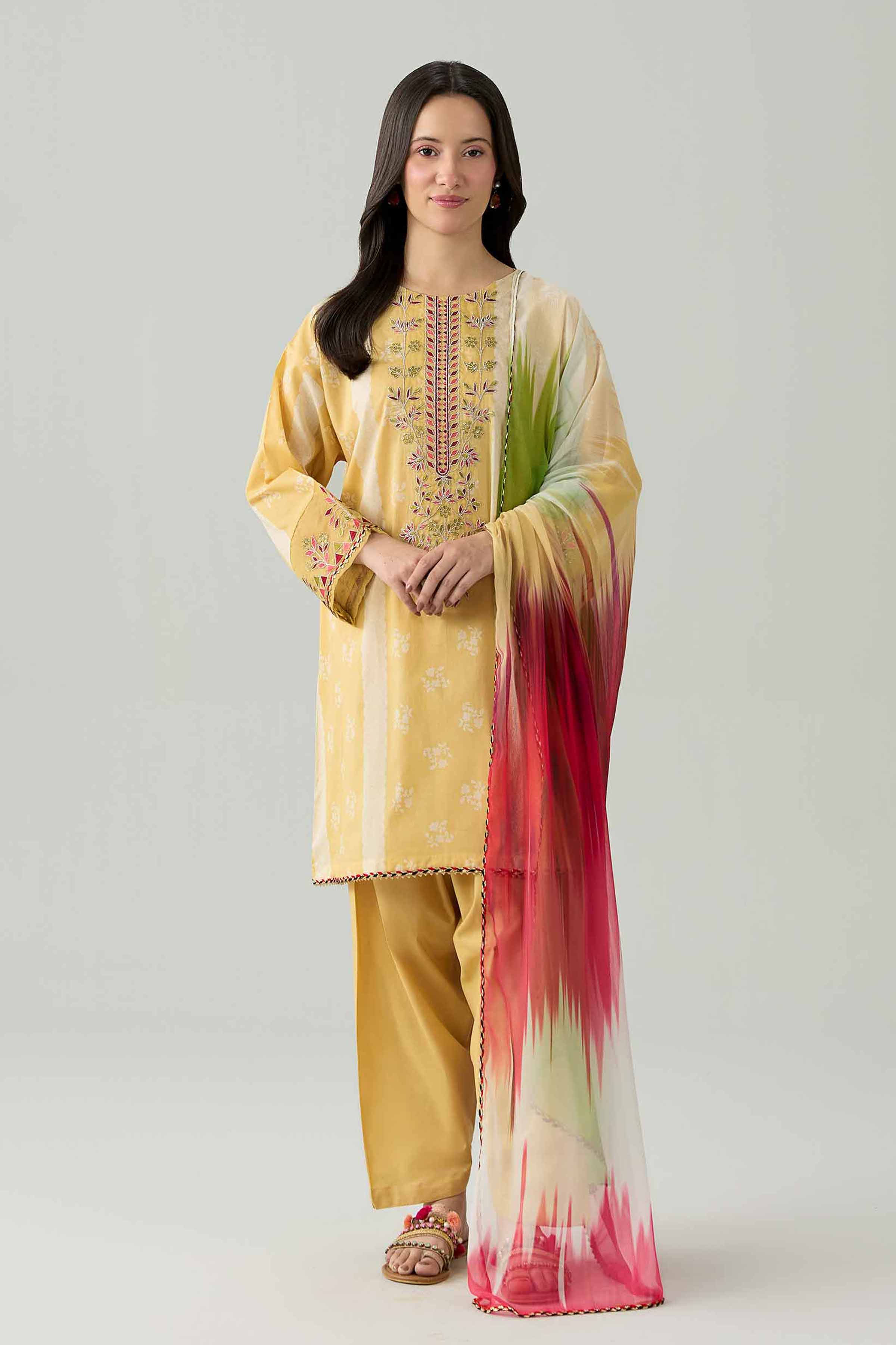 Nishat UK - Yellow Embroidered Lawn 3 Pieces ready to wear Suit