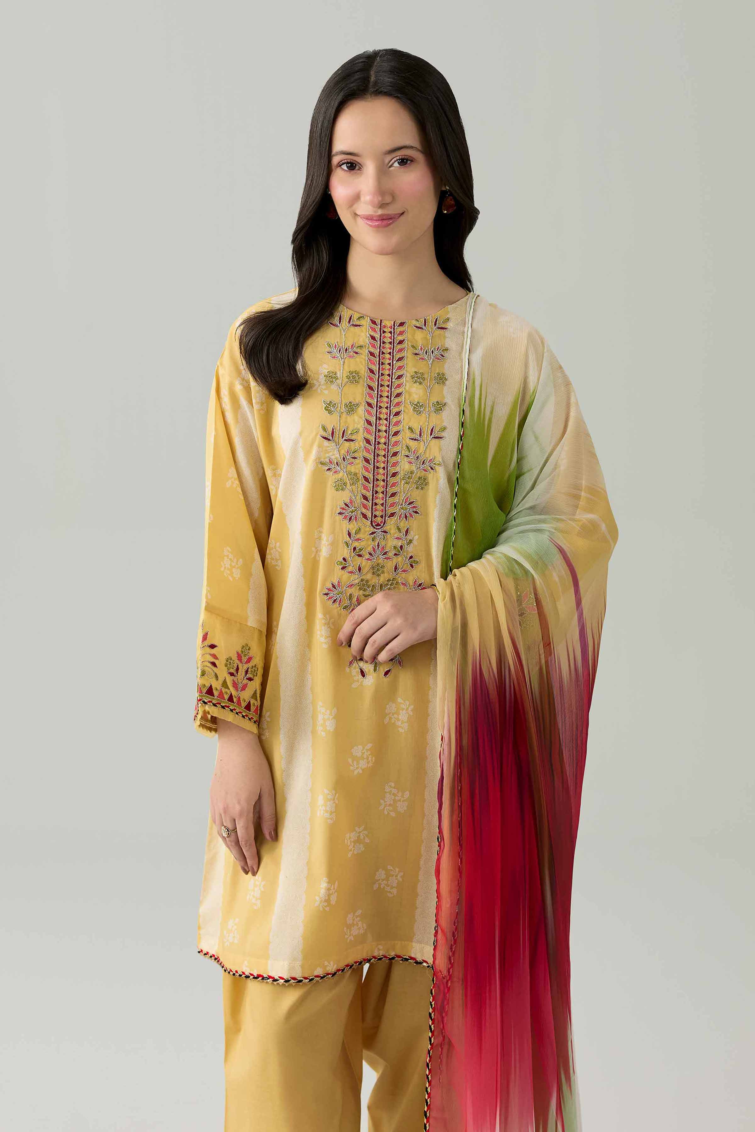 Nishat UK - Yellow Embroidered Lawn 3 Pieces ready to wear Suit
