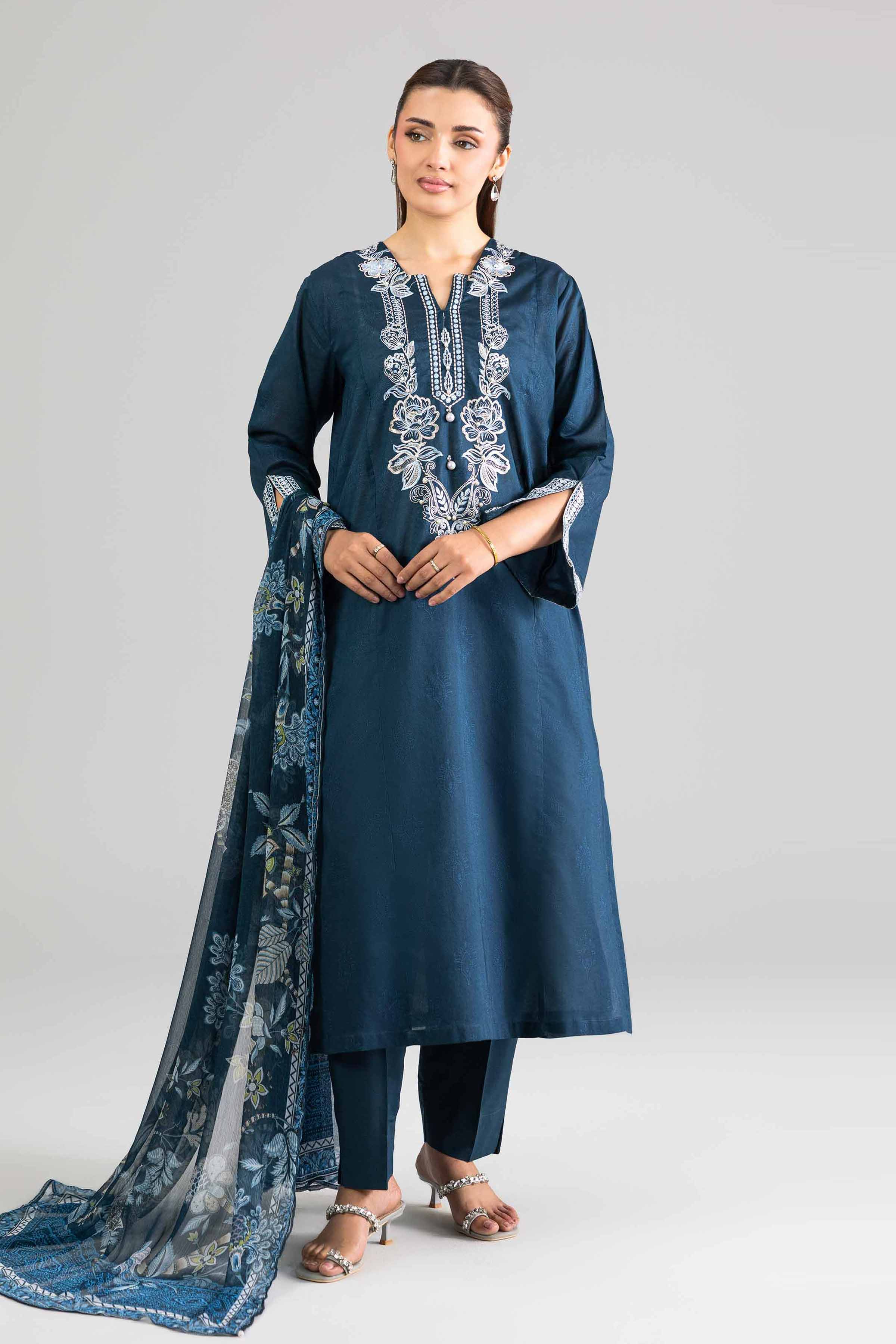 NishatUK - Blue Embroidered Lawn 3-piece ready to wear Suit