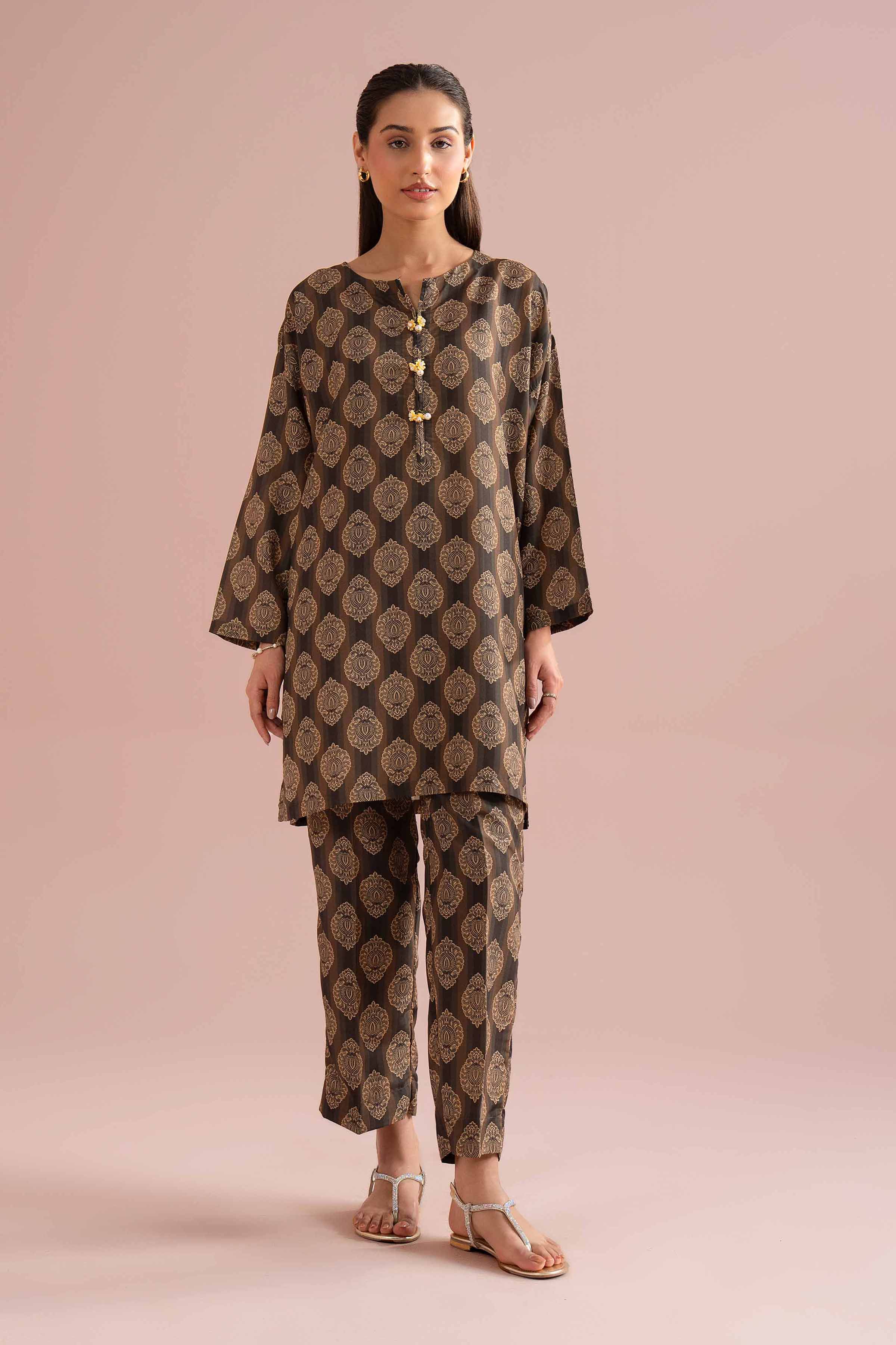 NishatUK - Brown Embroidered Lawn 2-piece ready to wear Dress