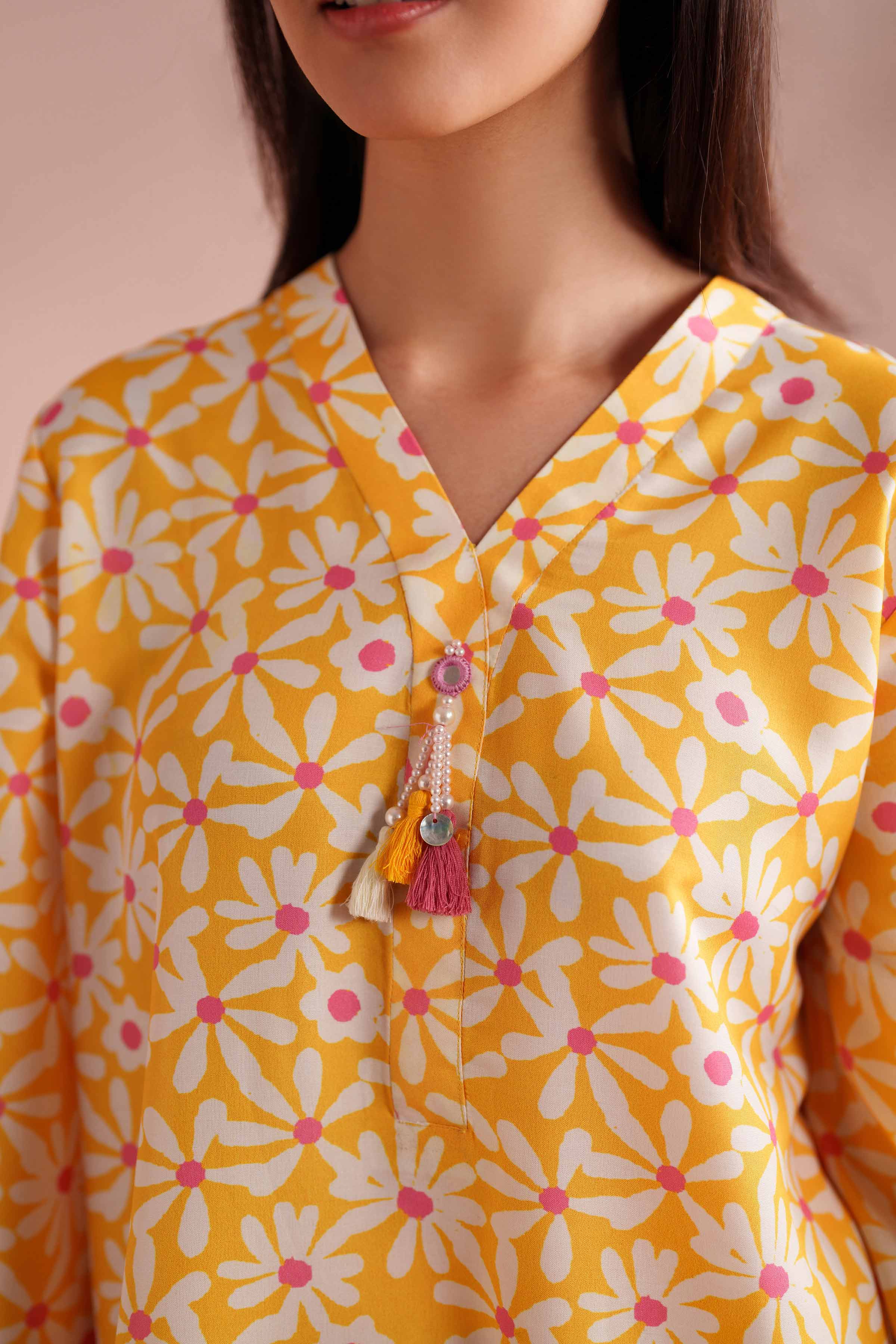 NishatUK - Yellow Printed Lawn 2-piece ready to wear Dress