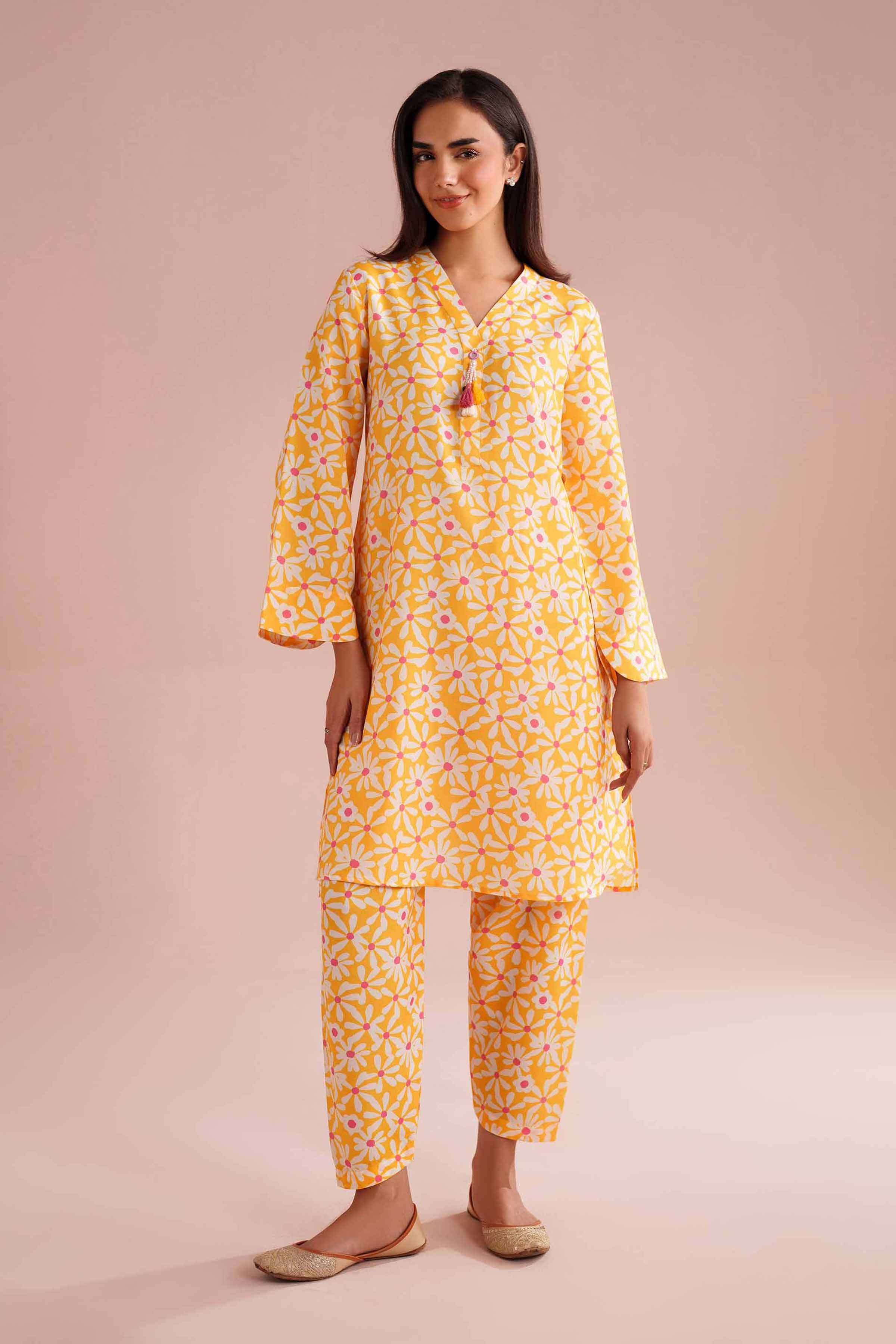 NishatUK - Yellow Printed Lawn 2-piece ready to wear Dress