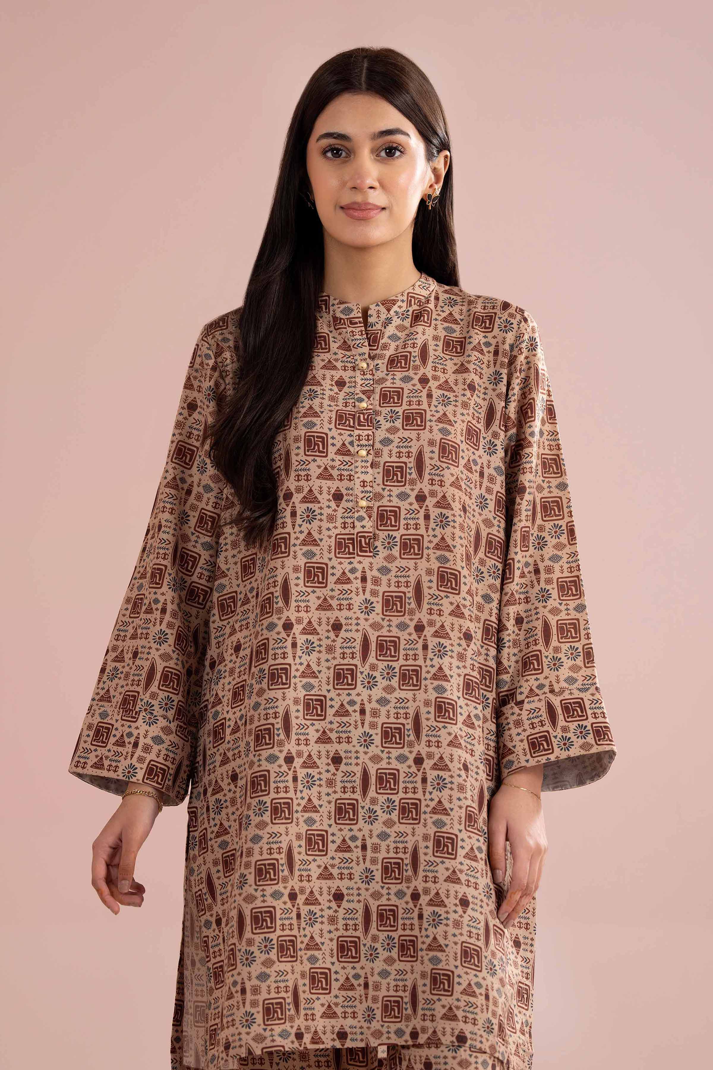 NishatUK - Brown Printed Lawn ready to wear Dress