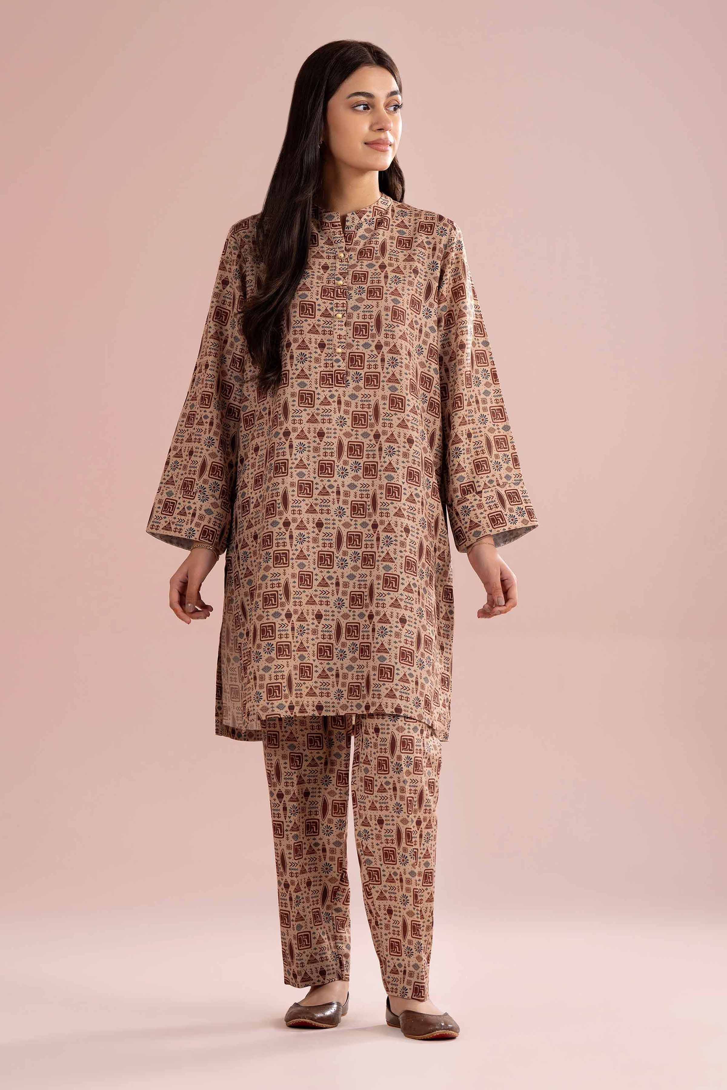 NishatUK - Brown Printed Lawn ready to wear Dress