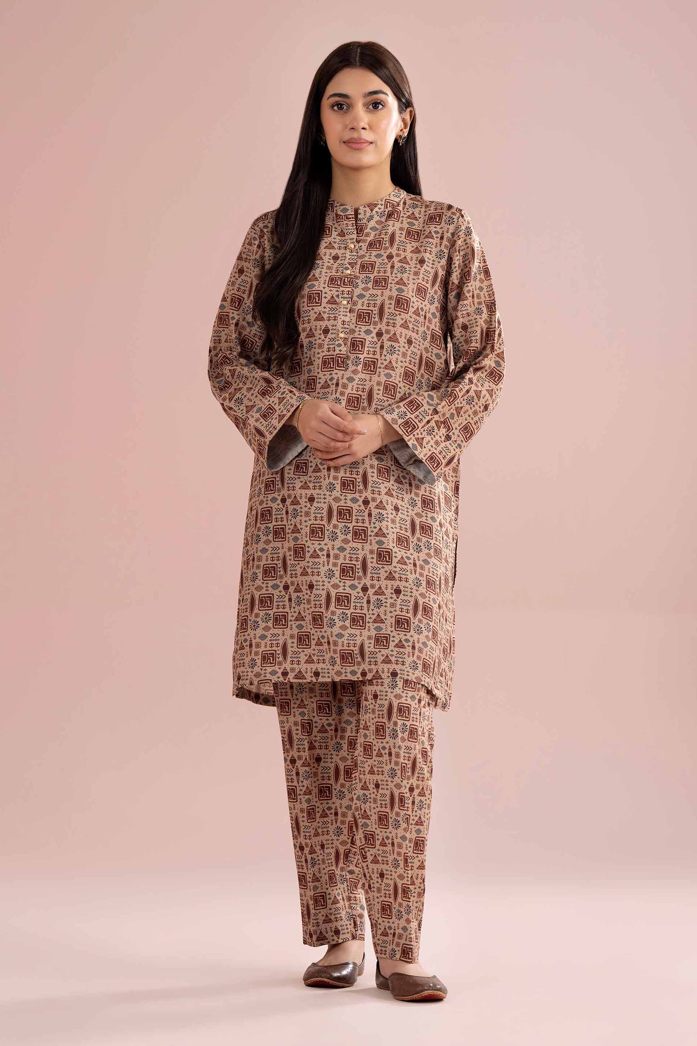 NishatUK - Brown Printed Lawn ready to wear Dress