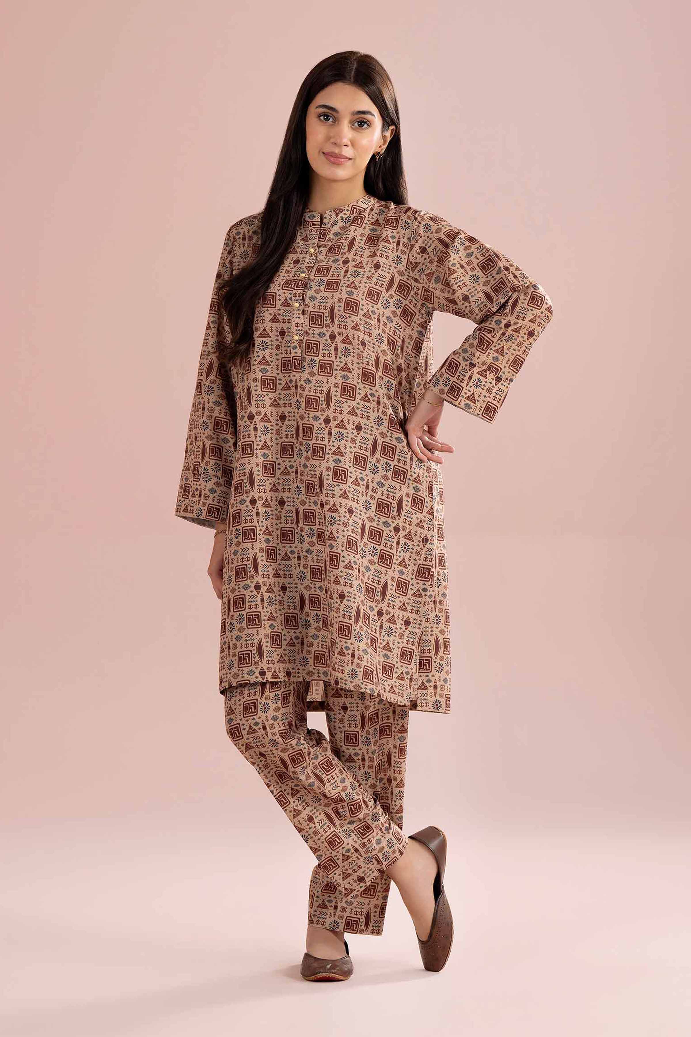 NishatUK - Brown Printed Lawn ready to wear Dress