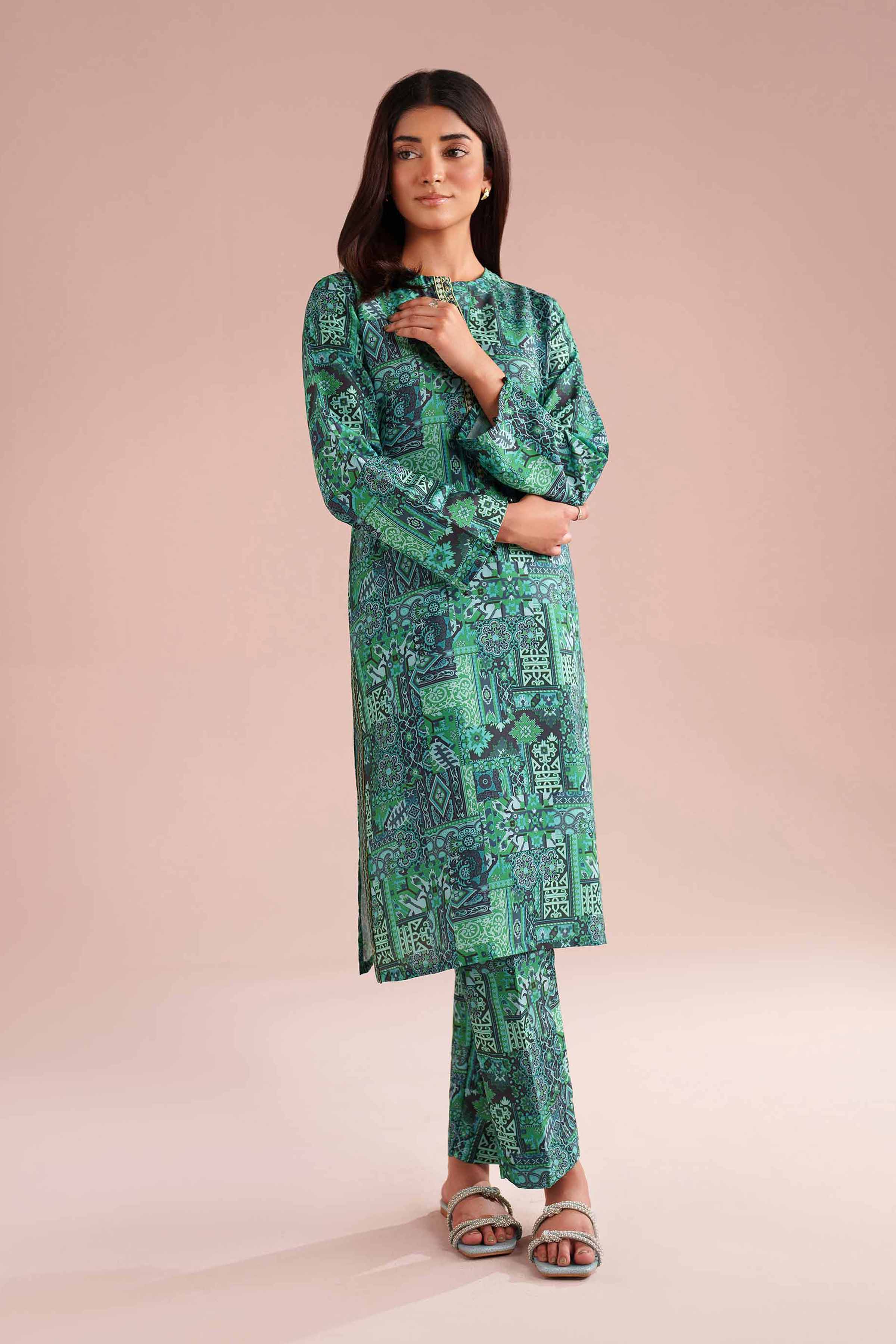 NishatUK - Green Embroidered Lawn 2-piece ready to wear Dress