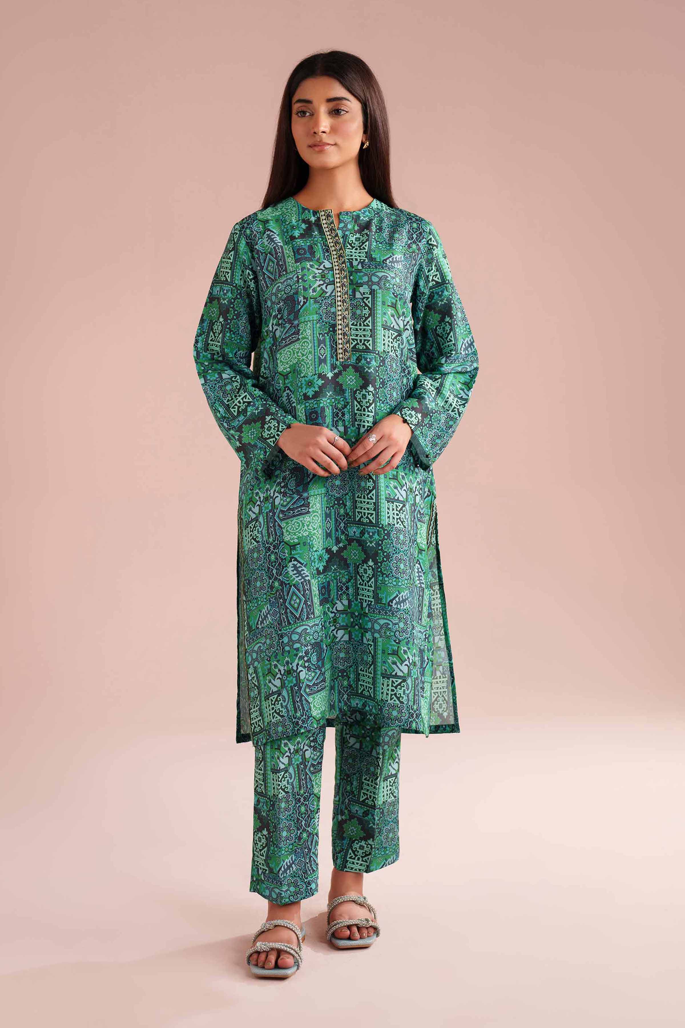NishatUK - Green Embroidered Lawn 2-piece ready to wear Dress