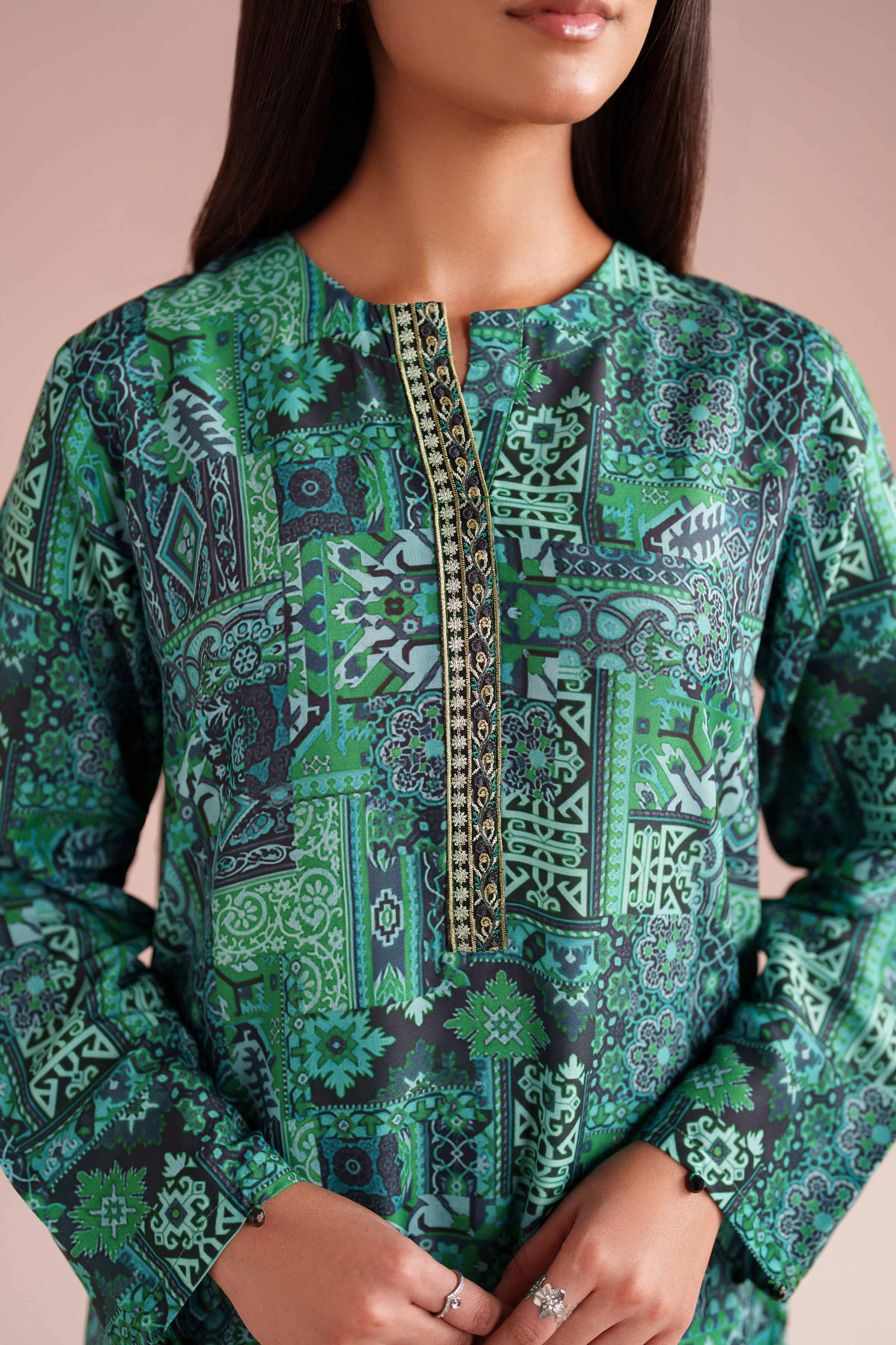 NishatUK - Green Embroidered Lawn 2-piece ready to wear Dress