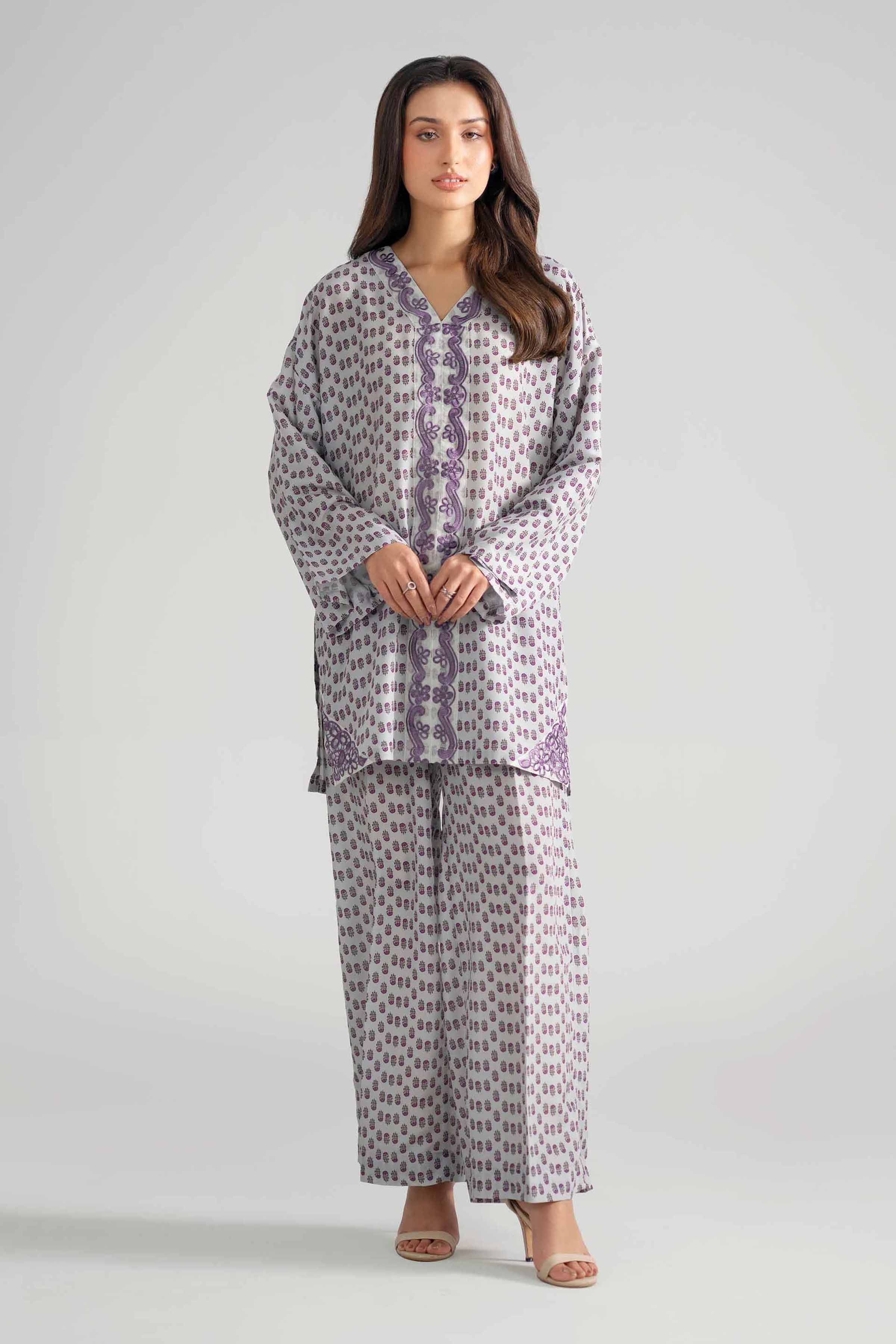 Nishat UK - Grey Printed Lawn 2-piece ready to wear Dress