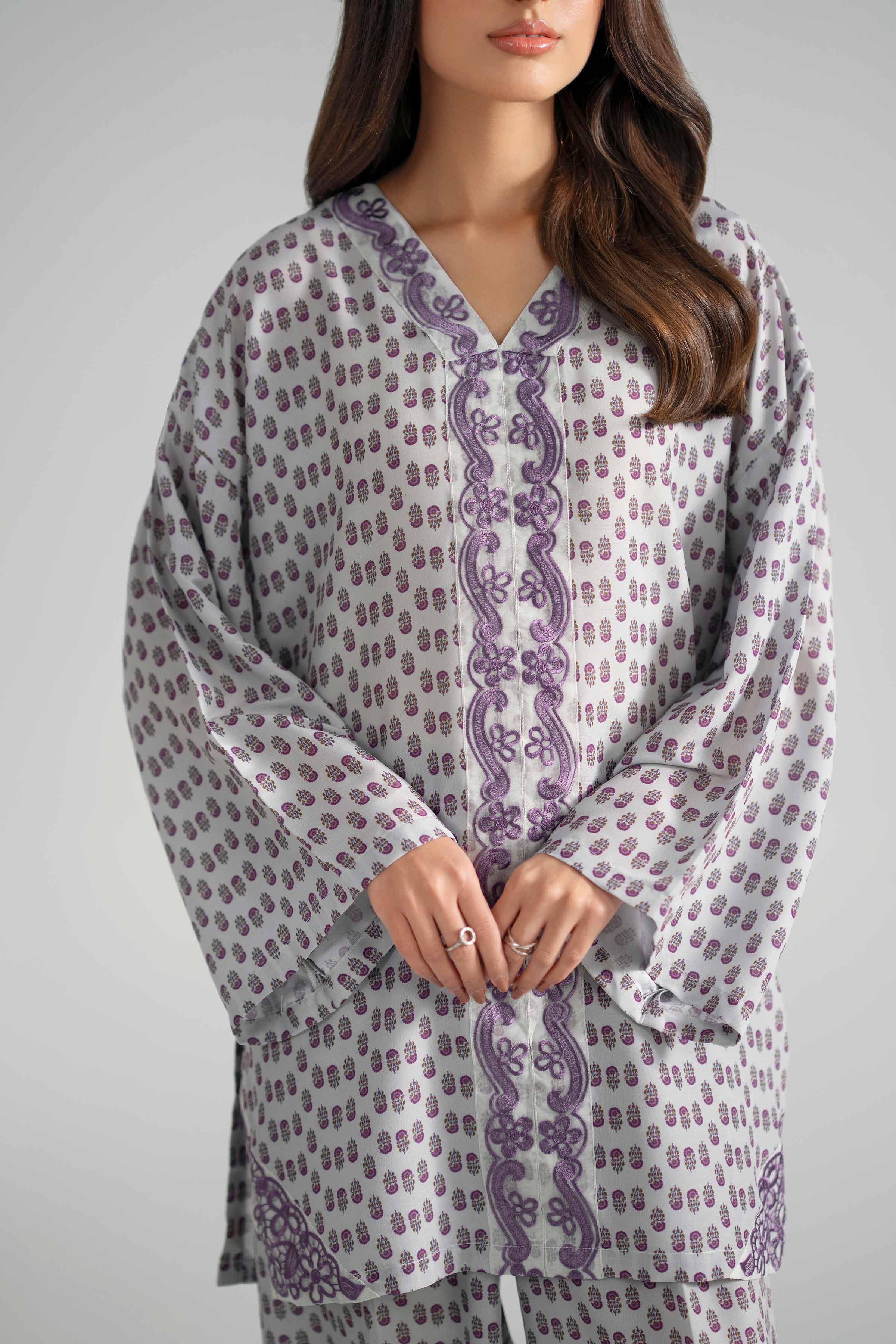 Nishat UK - Grey Printed Lawn 2-piece ready to wear Dress