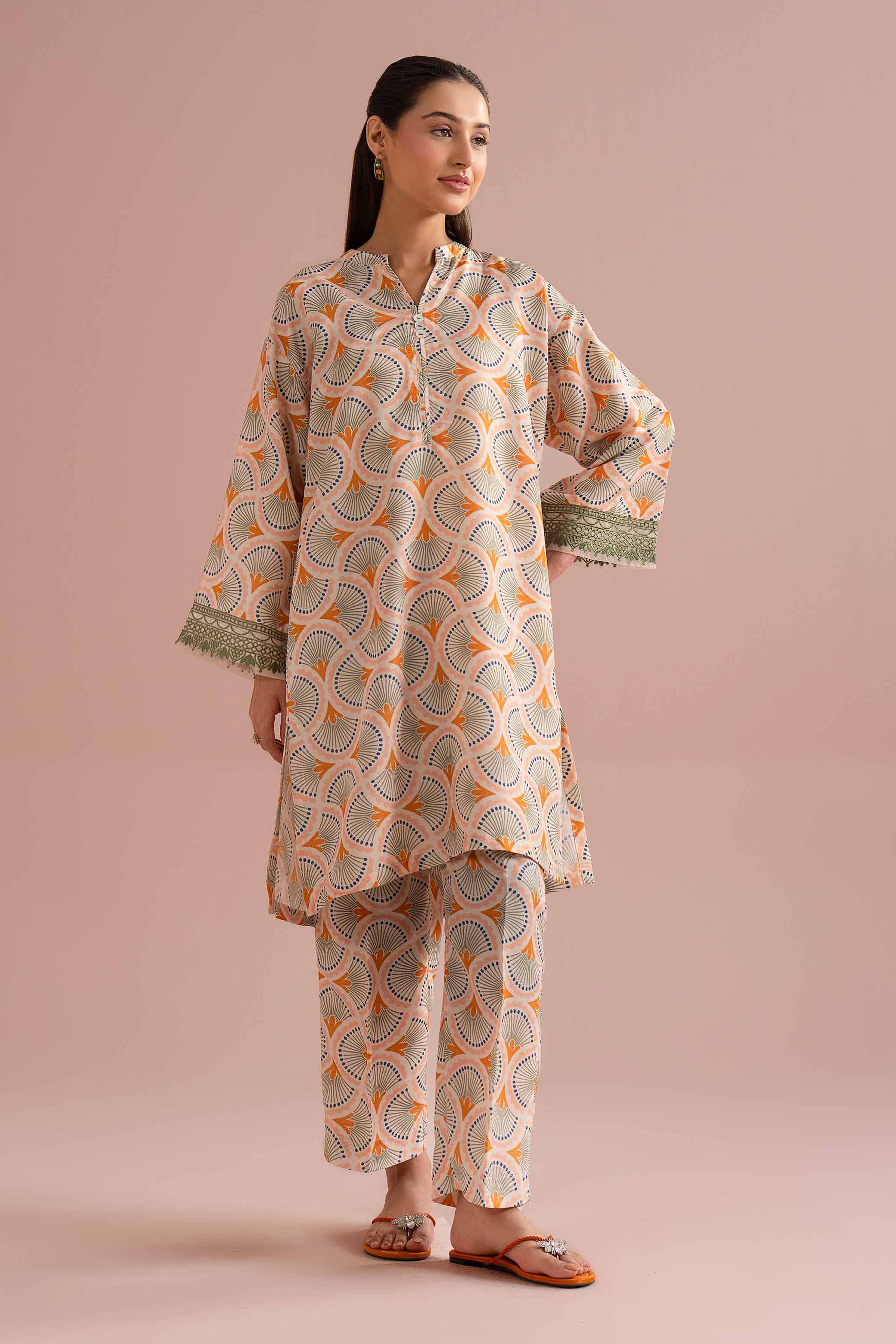 Nishat UK - Orange Embroidered Lawn 2-piece ready to wear Dress