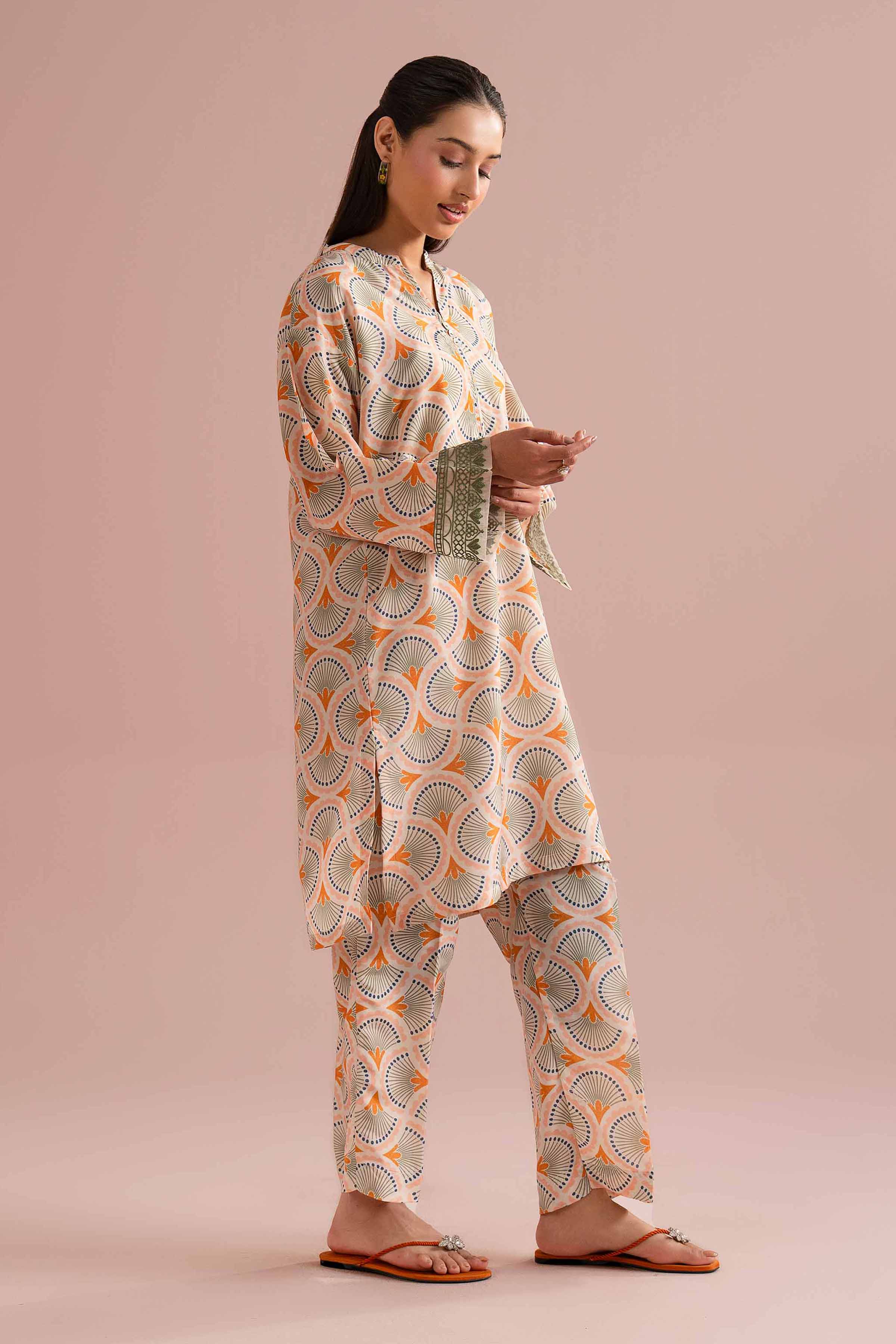 Nishat UK - Orange Embroidered Lawn 2-piece ready to wear Dress