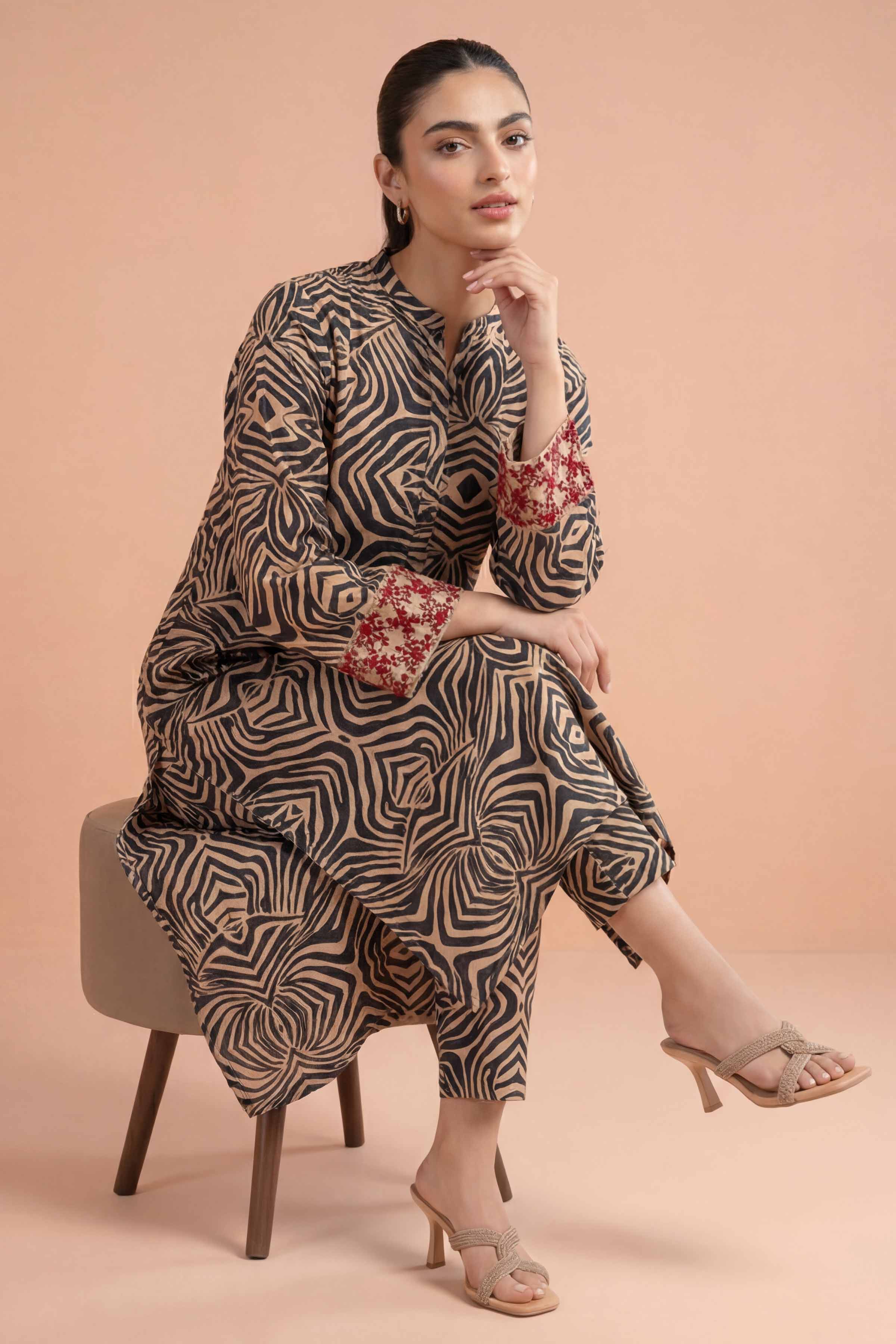 NishatUK - Beige Embroidered Lawn 2-piece ready to wear Dress