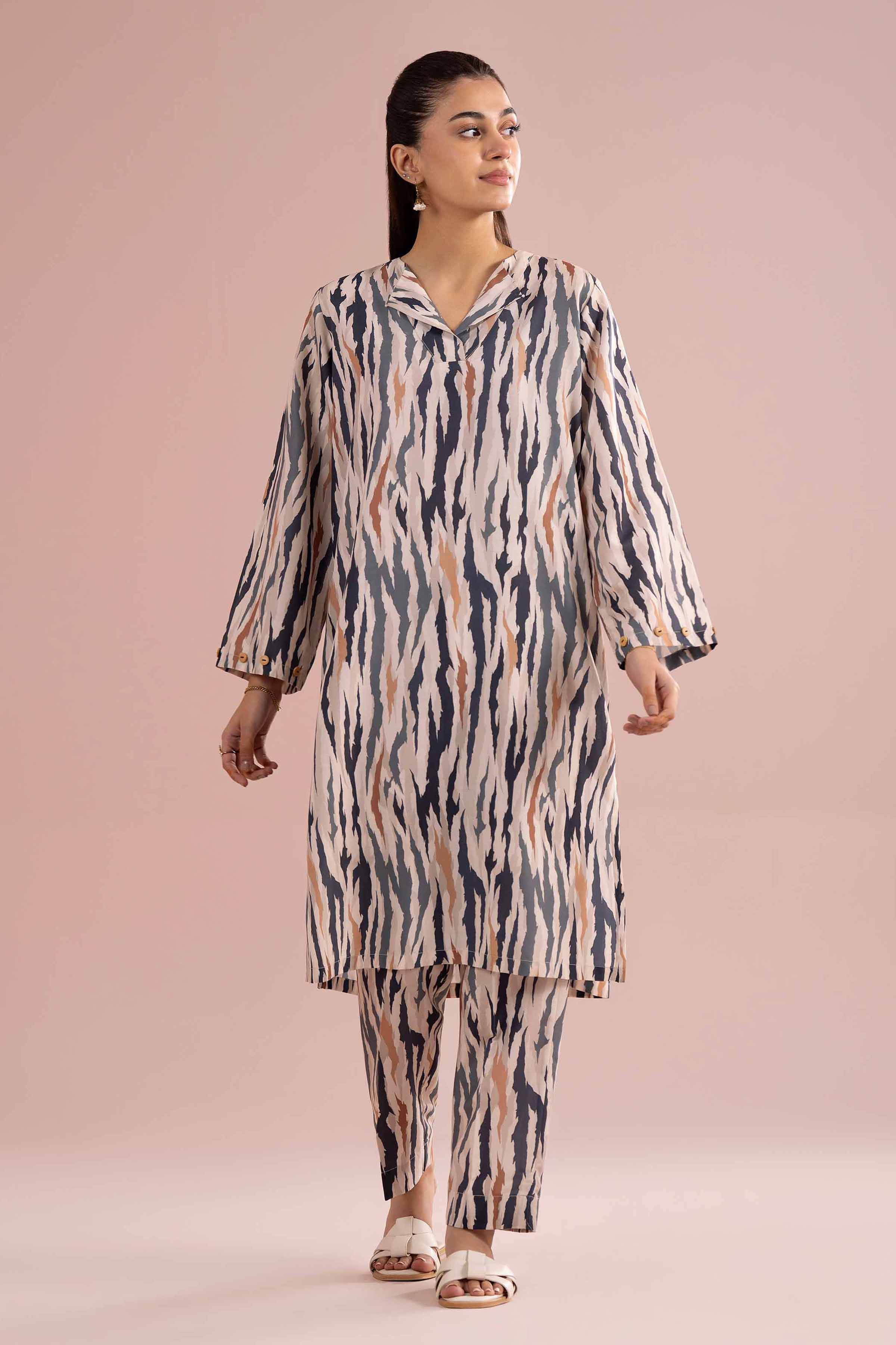 NishatUK - Off White Printed Lawn ready to wear Dress