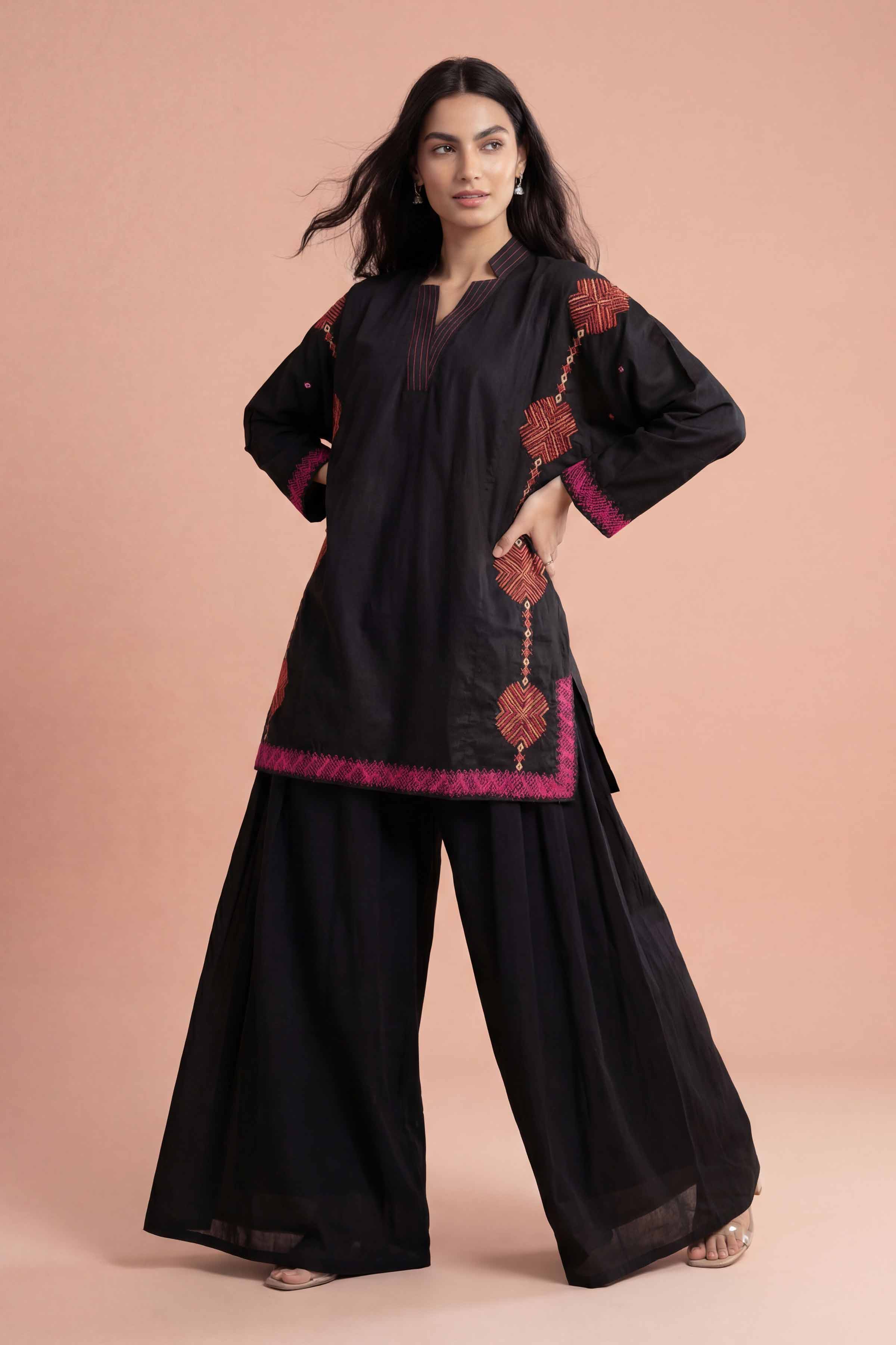 NishatUK - Black Embroidered Cambric 1-piece ready to wear kurta
