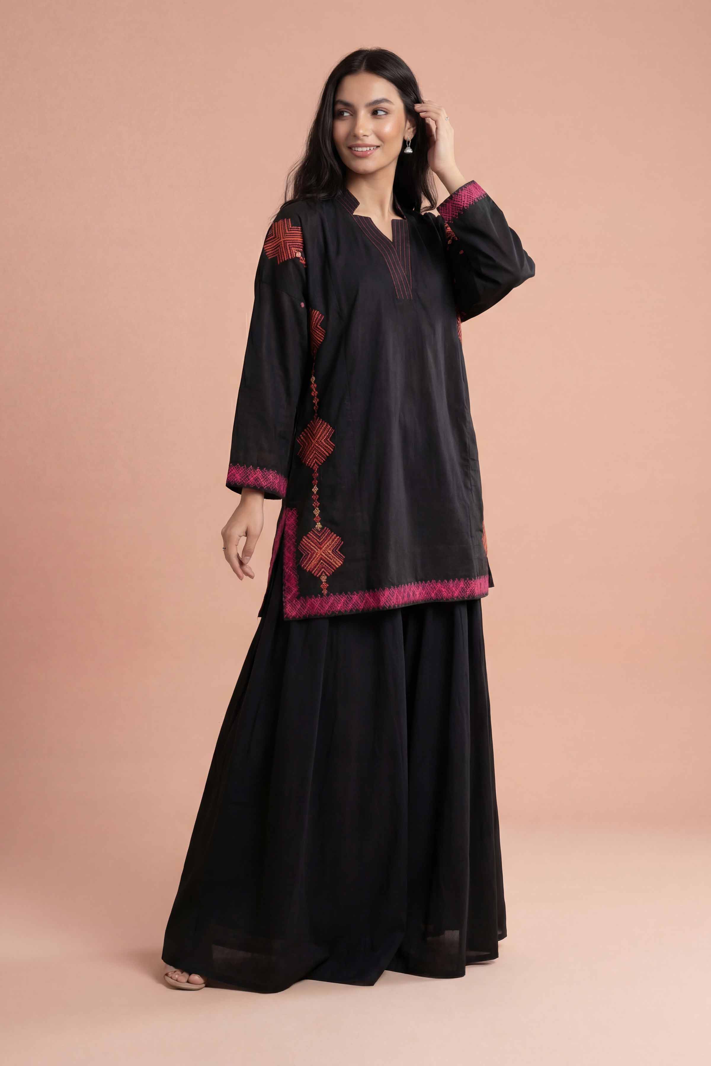 NishatUK - Black Embroidered Cambric 1-piece ready to wear kurta