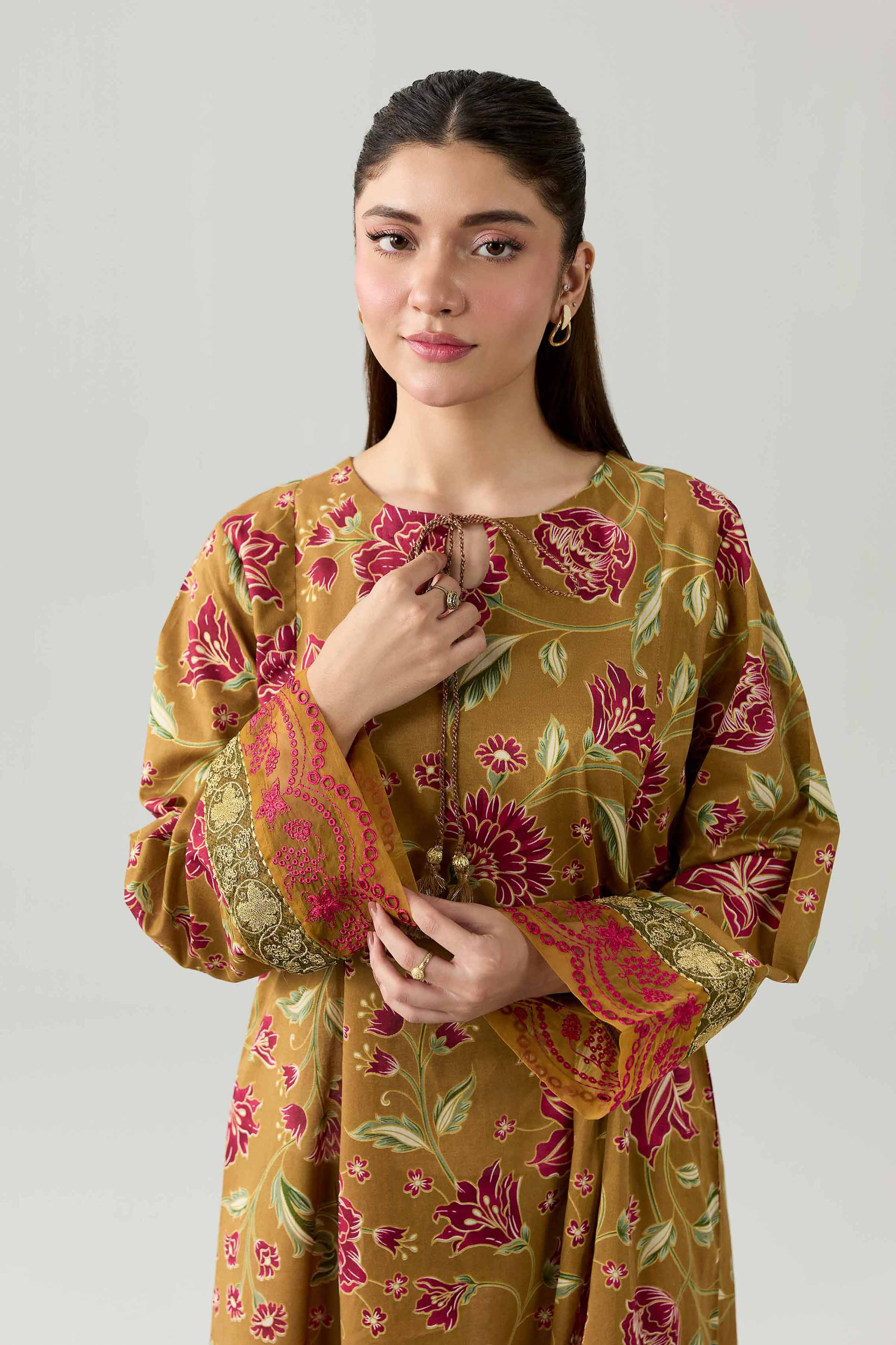 Nishat UK - Brown Embroidered Lawn 1 Piece ready to wear Shirt