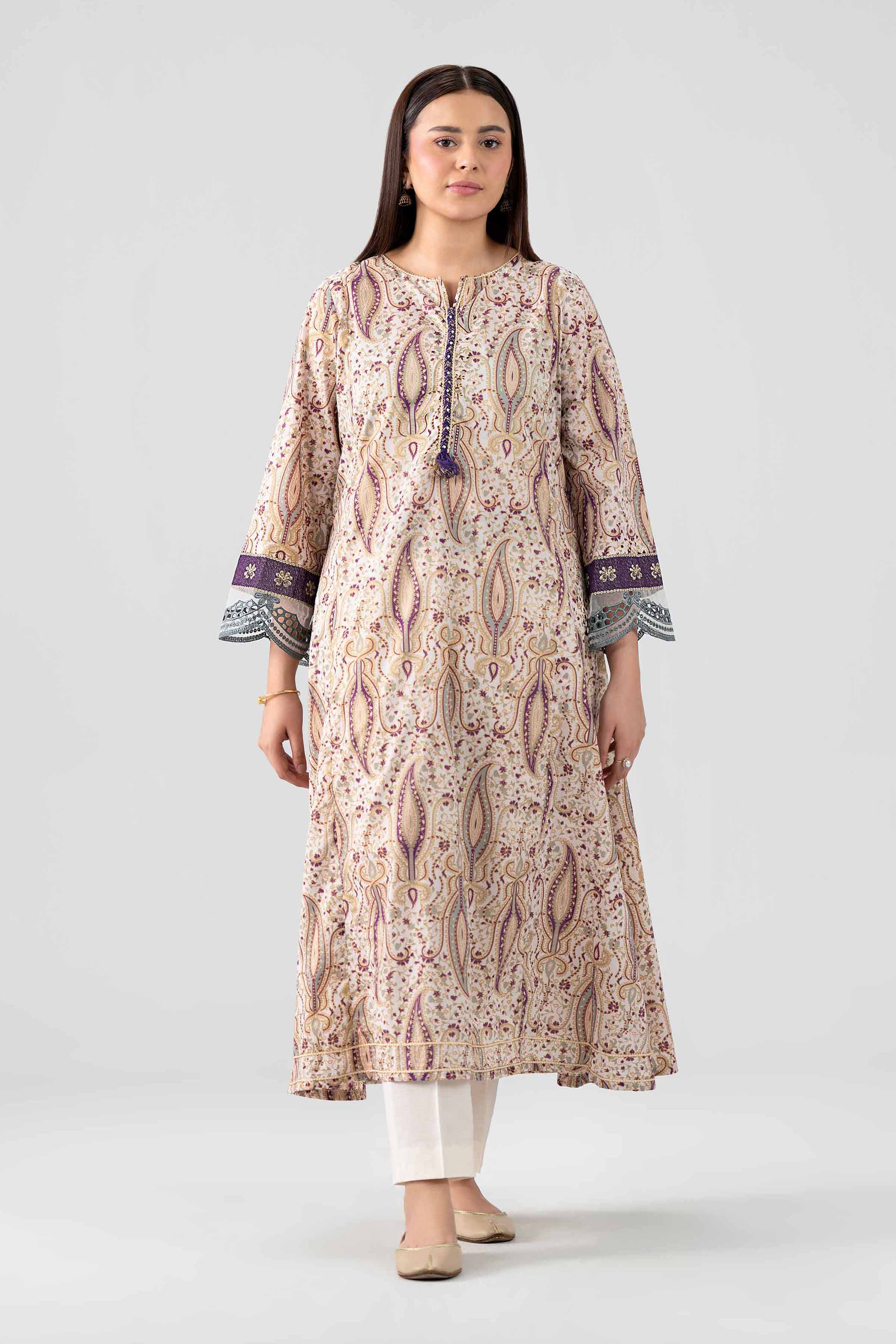 Nishat UK - Beige Embroidered Lawn 1 Piece ready to wear Shirt