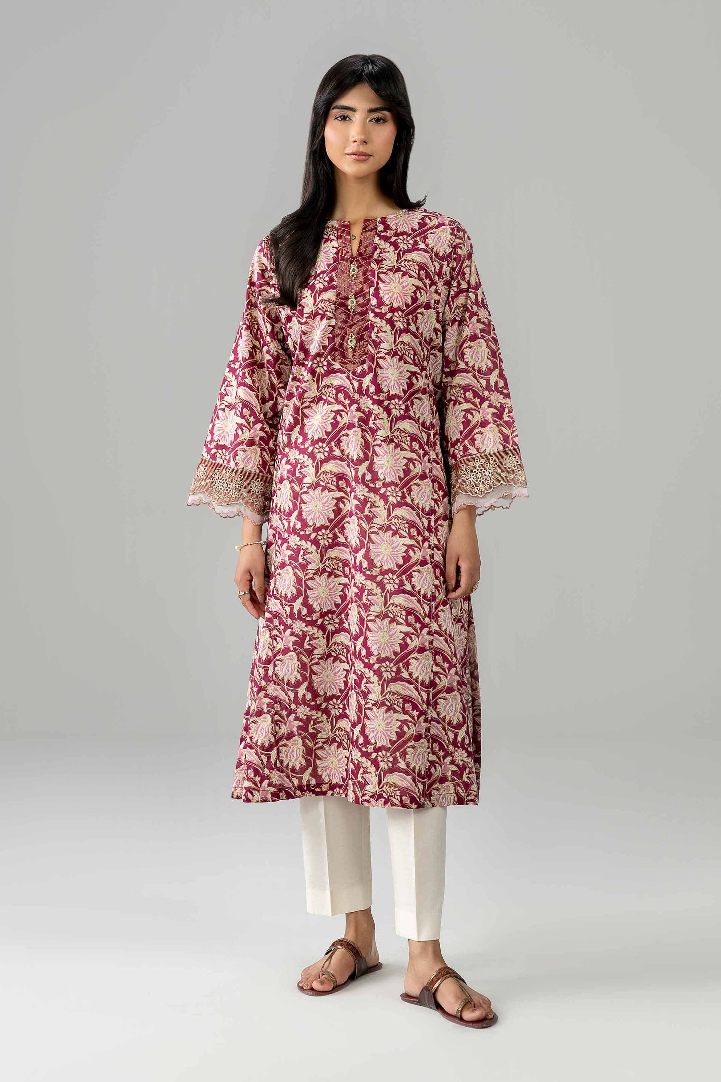 Nishat UK - Red Embroidered Lawn 1 Piece ready to wear Shirt