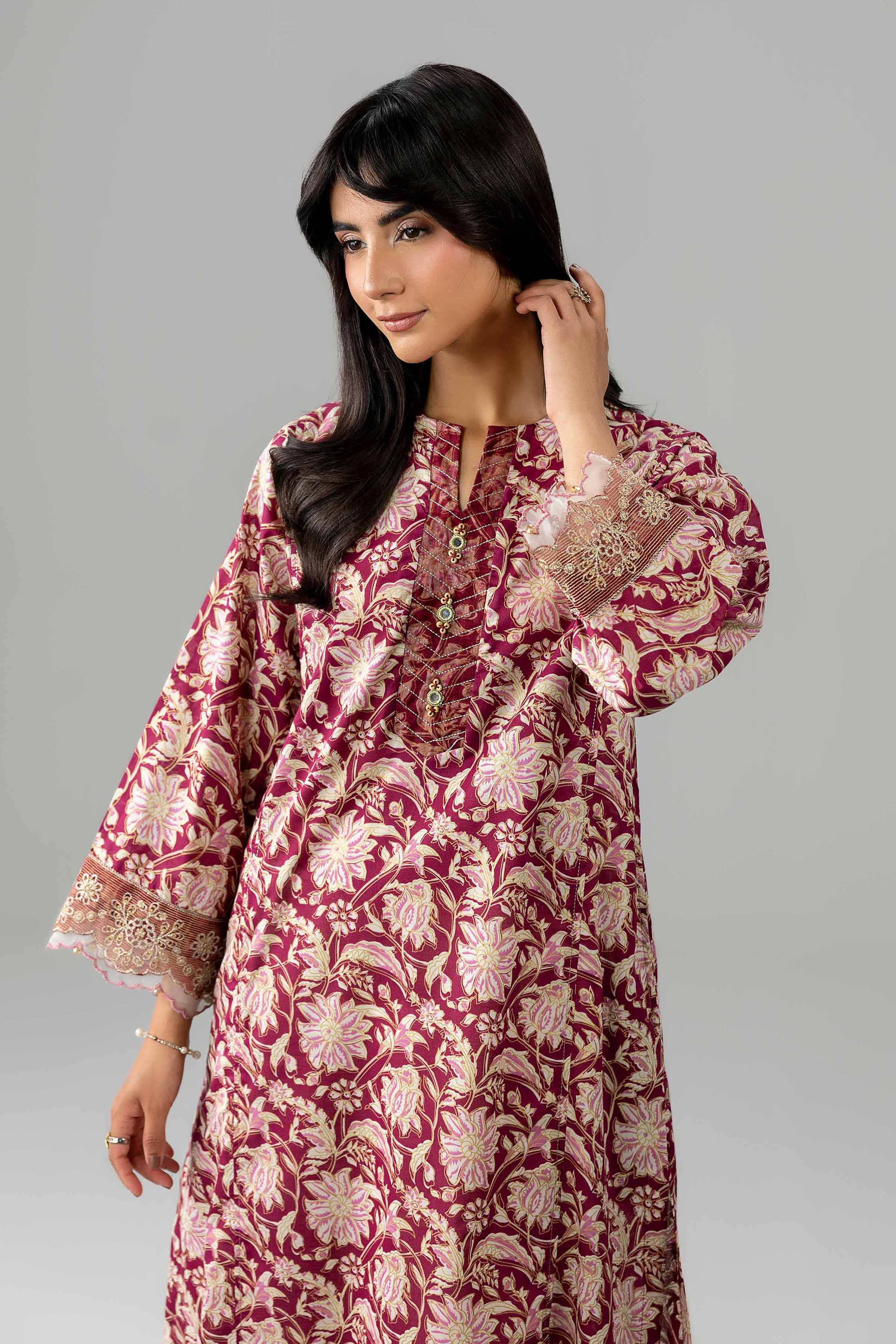 Nishat UK - Red Embroidered Lawn 1 Piece ready to wear Shirt