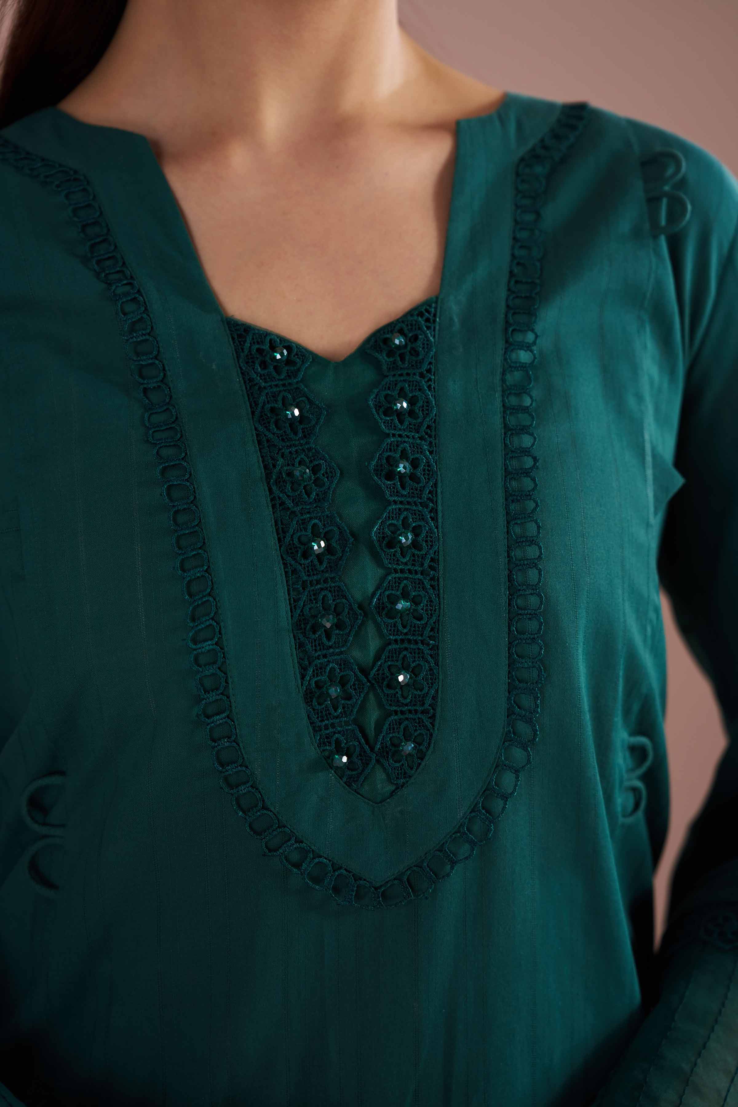 NishatUK - Green Solids Dobby 2-piece ready to wear Dress