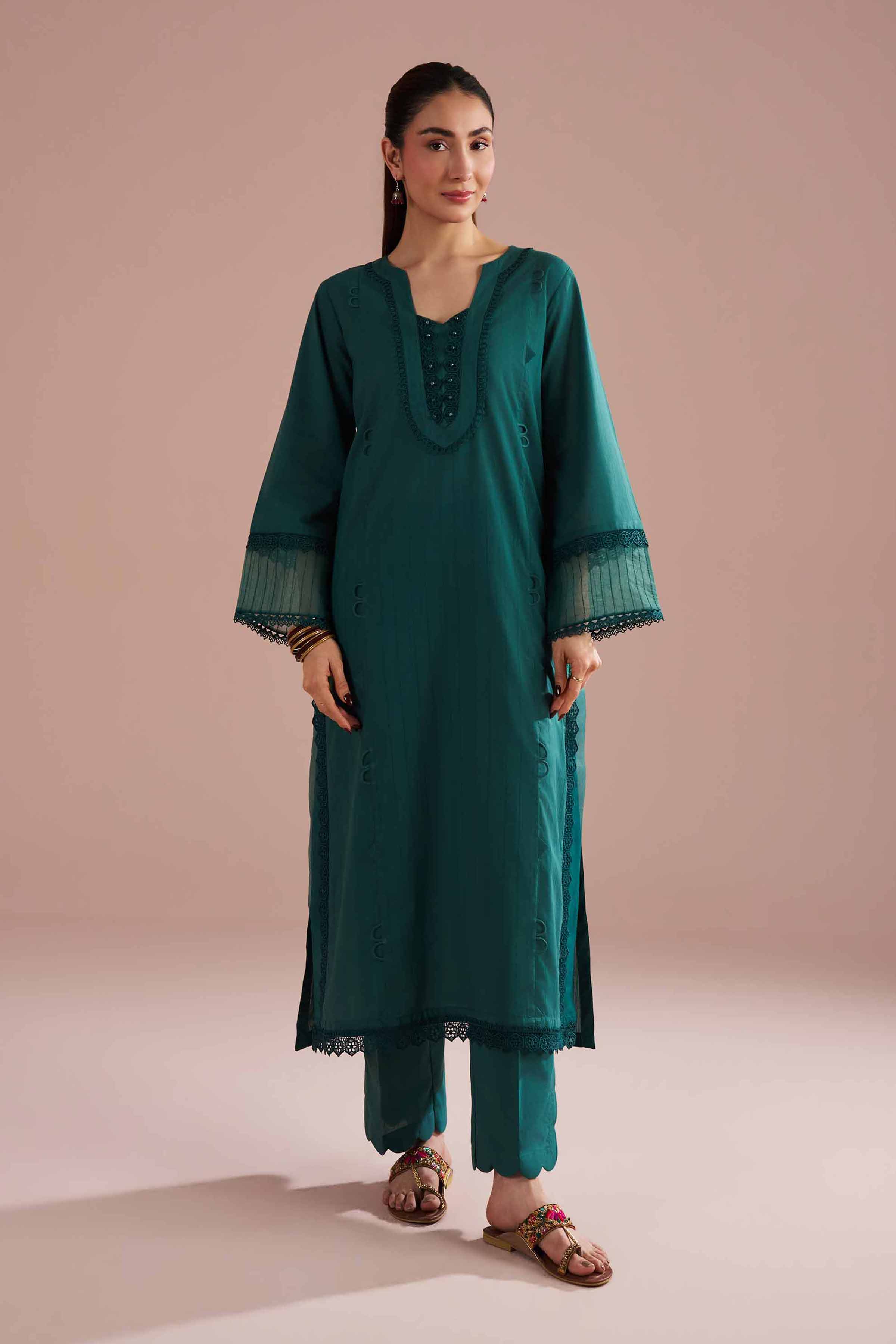 NishatUK - Green Solids Dobby 2-piece ready to wear Dress