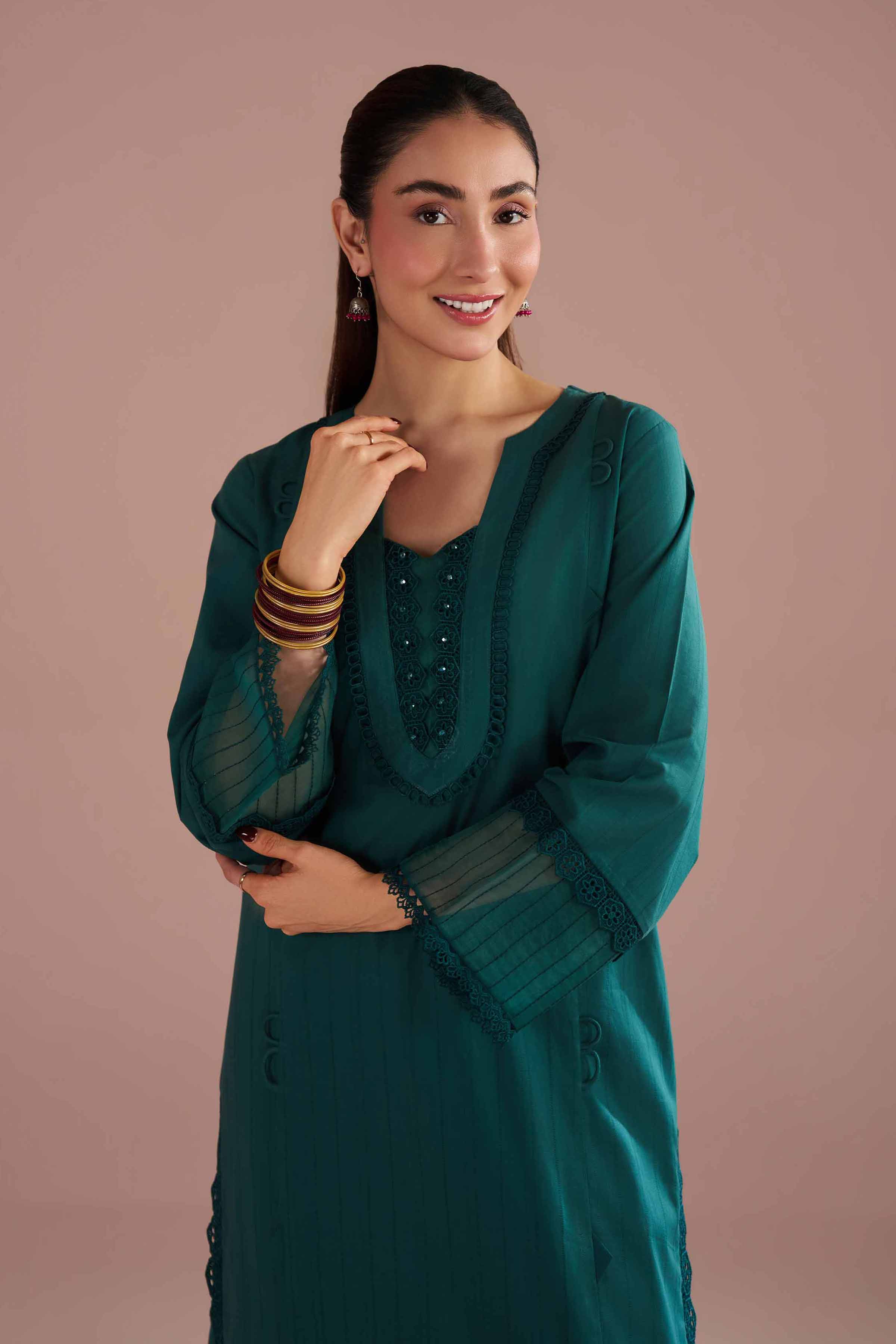 NishatUK - Green Solids Dobby 2-piece ready to wear Dress