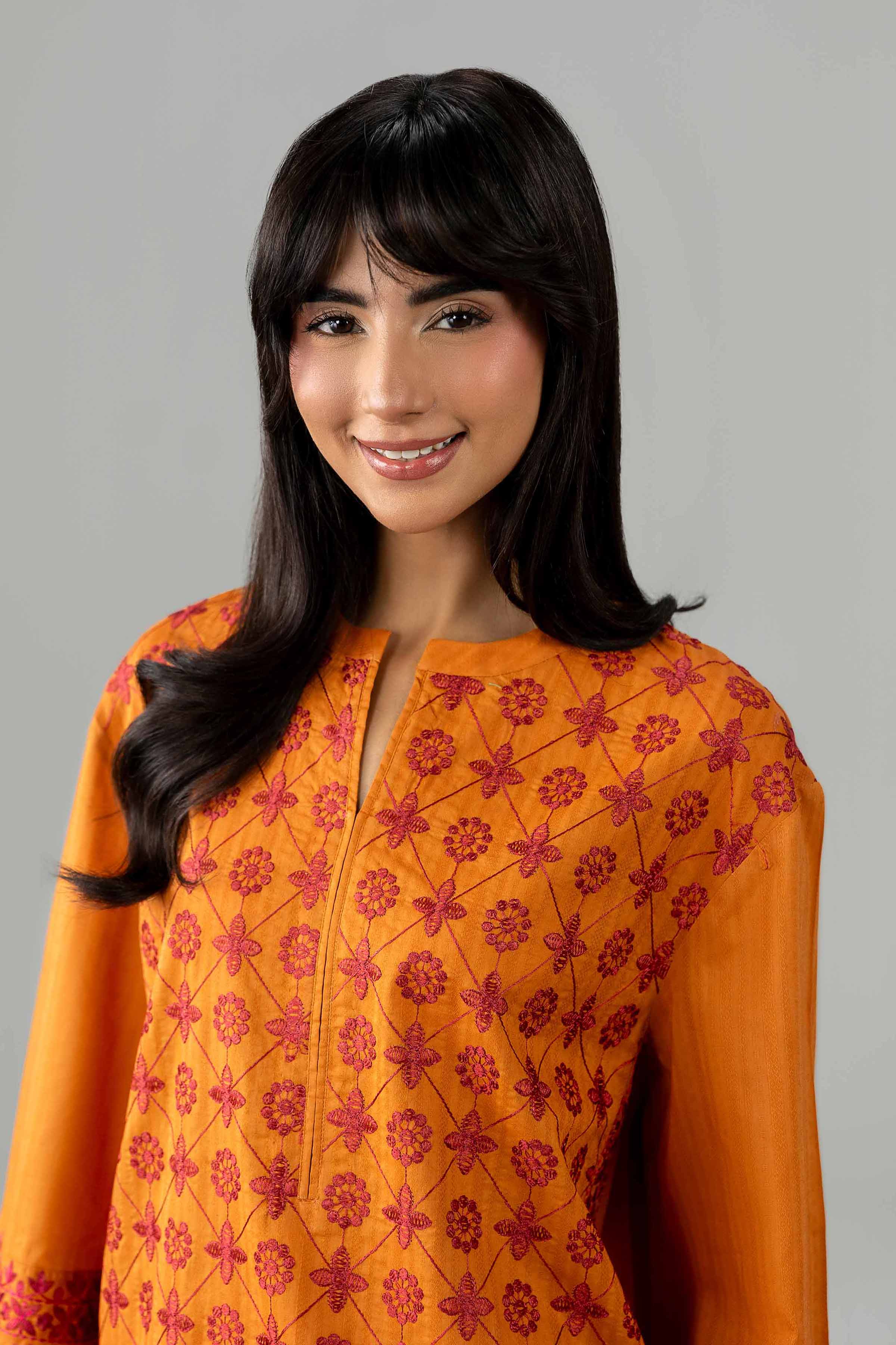 Nishat UK - Orange Embroidered Dobby 1 Piece Ready To Wear Shirt