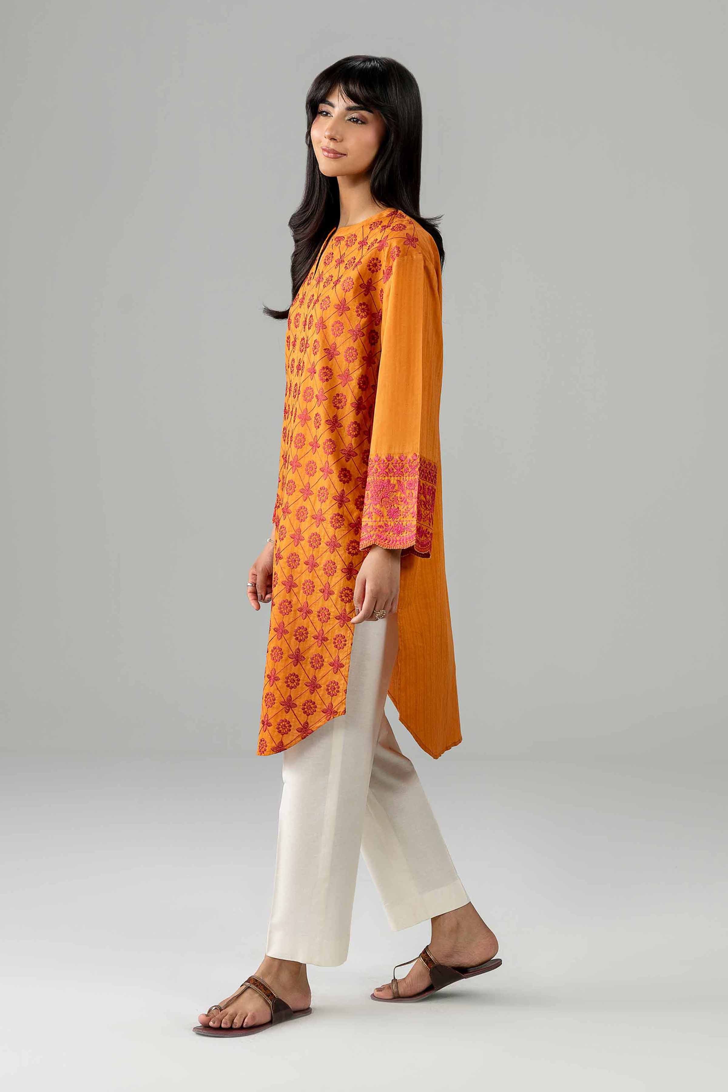 Nishat UK - Orange Embroidered Dobby 1 Piece Ready To Wear Shirt