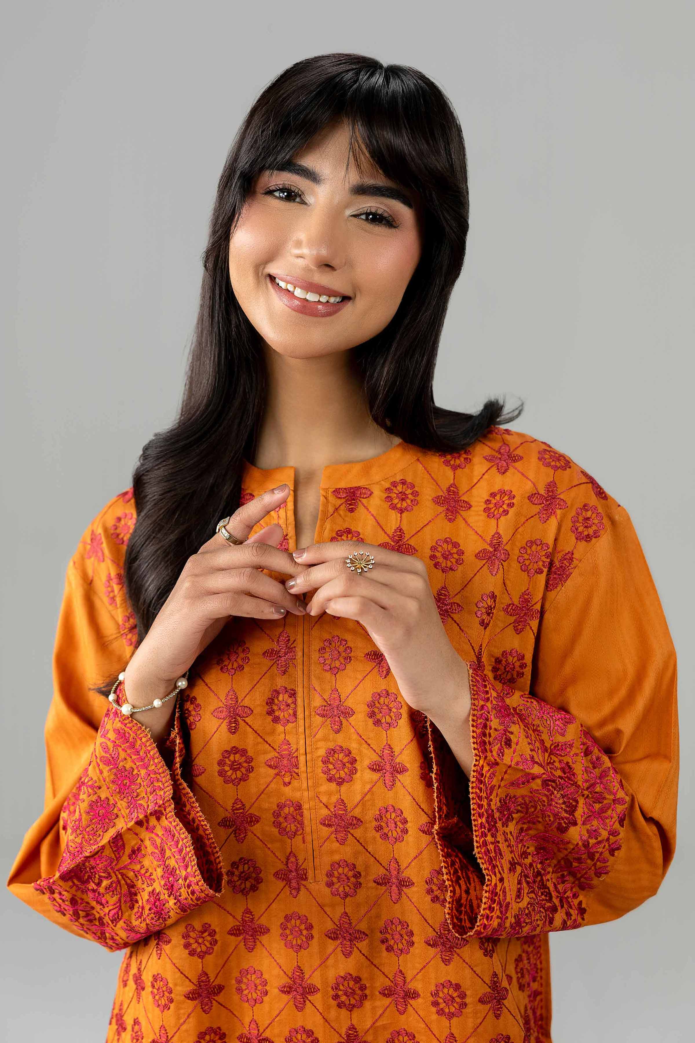 Nishat UK - Orange Embroidered Dobby 1 Piece Ready To Wear Shirt