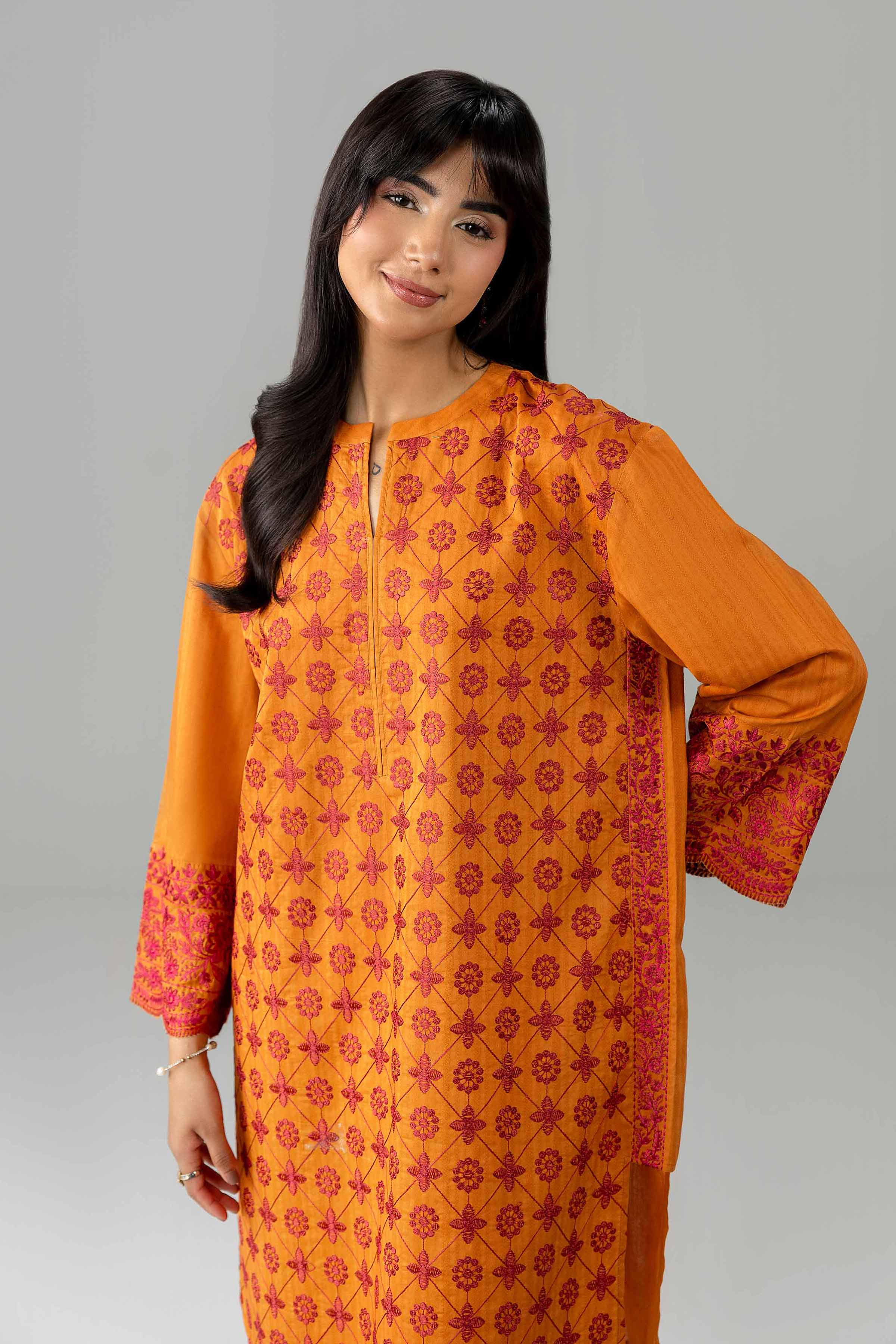 Nishat UK - Orange Embroidered Dobby 1 Piece Ready To Wear Shirt