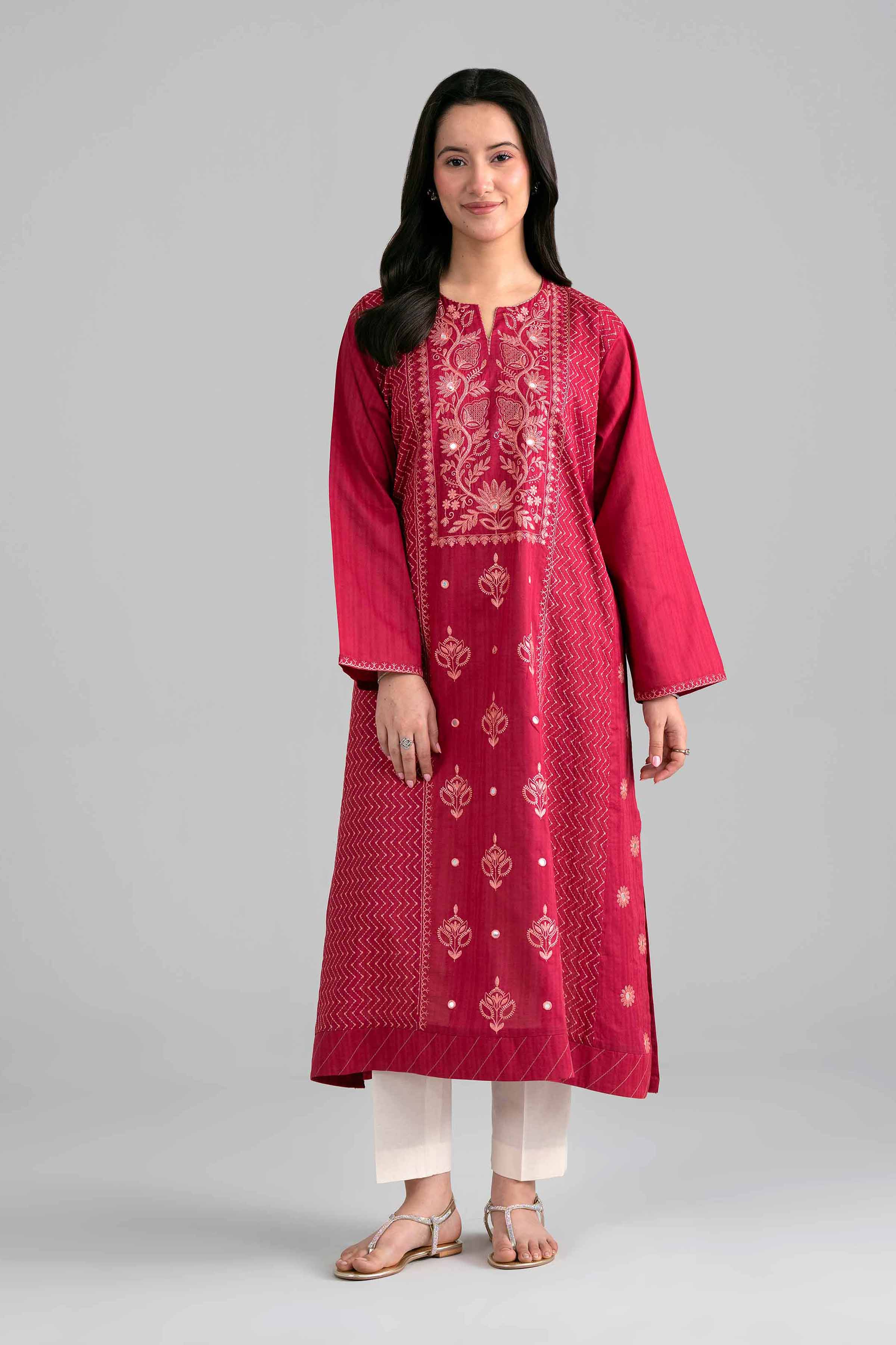 Nishat UK - Red Embroidered Dobby 1-piece ready to wear Shirt