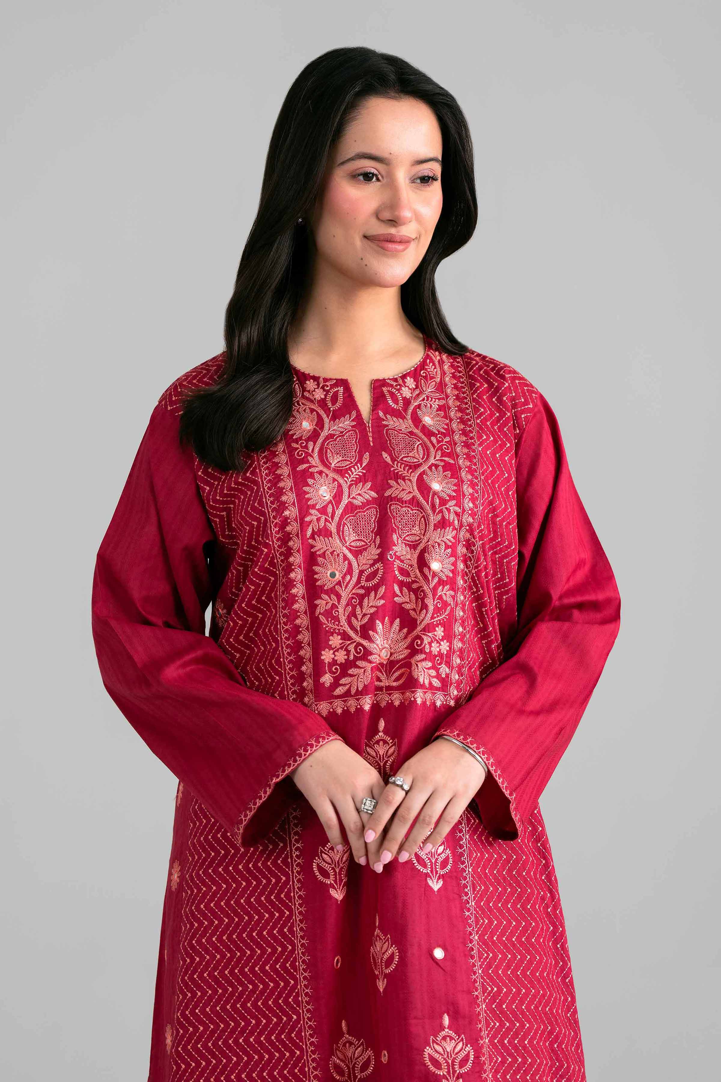 Nishat UK - Red Embroidered Dobby 1-piece ready to wear Shirt