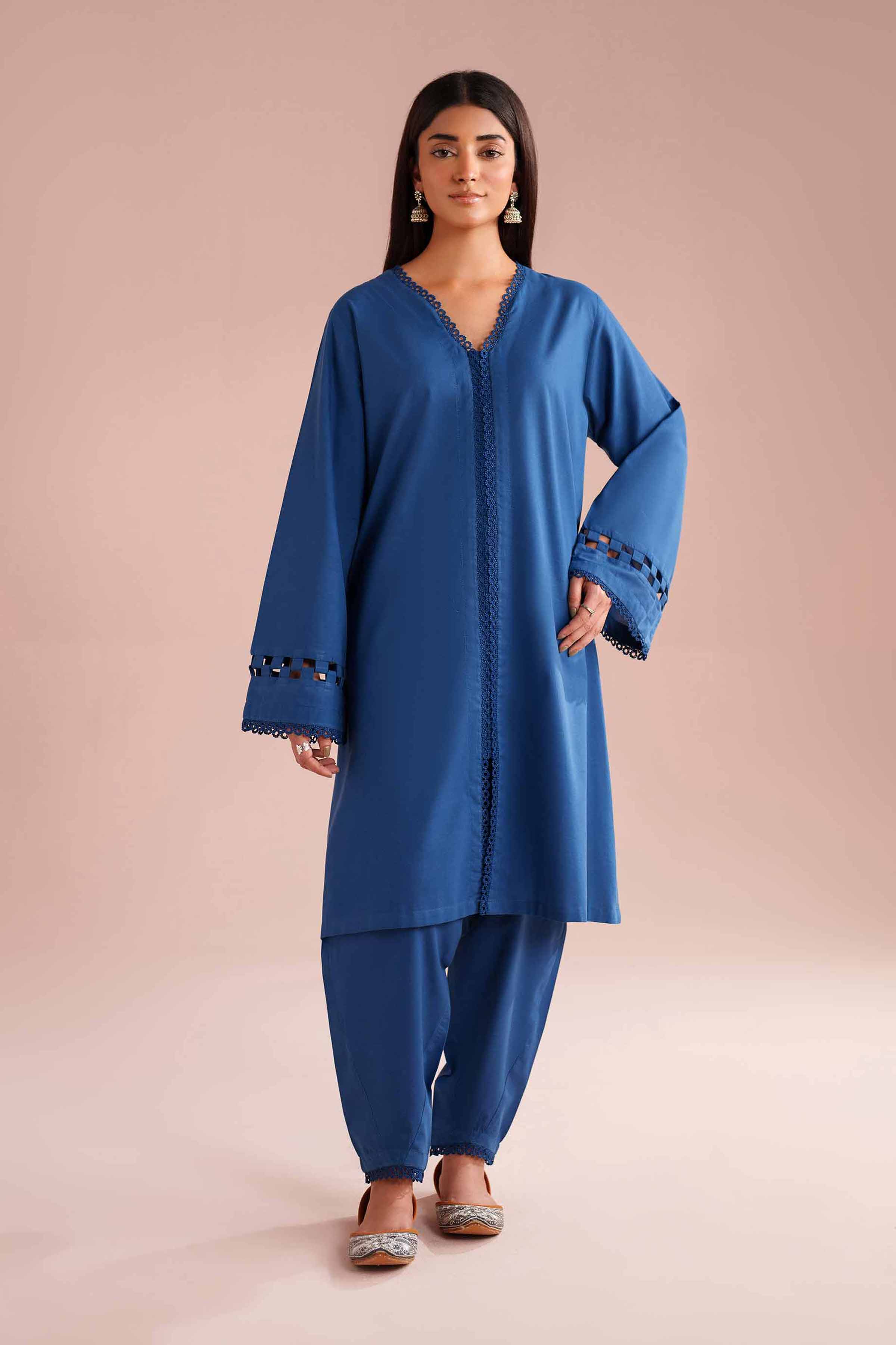 NishatUK - Blue Solids Cambric 2-piece ready to wear Dress
