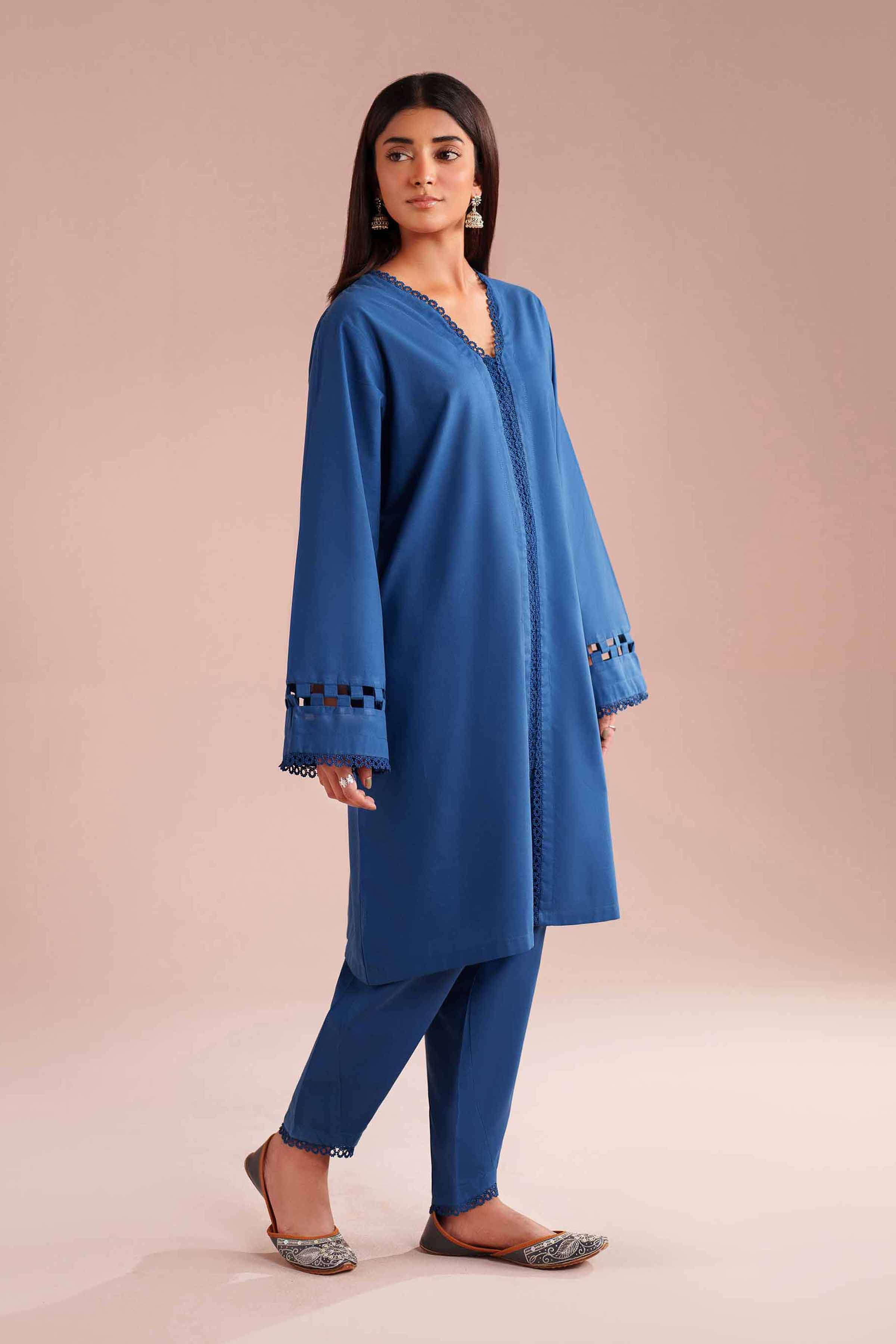 NishatUK - Blue Solids Cambric 2-piece ready to wear Dress