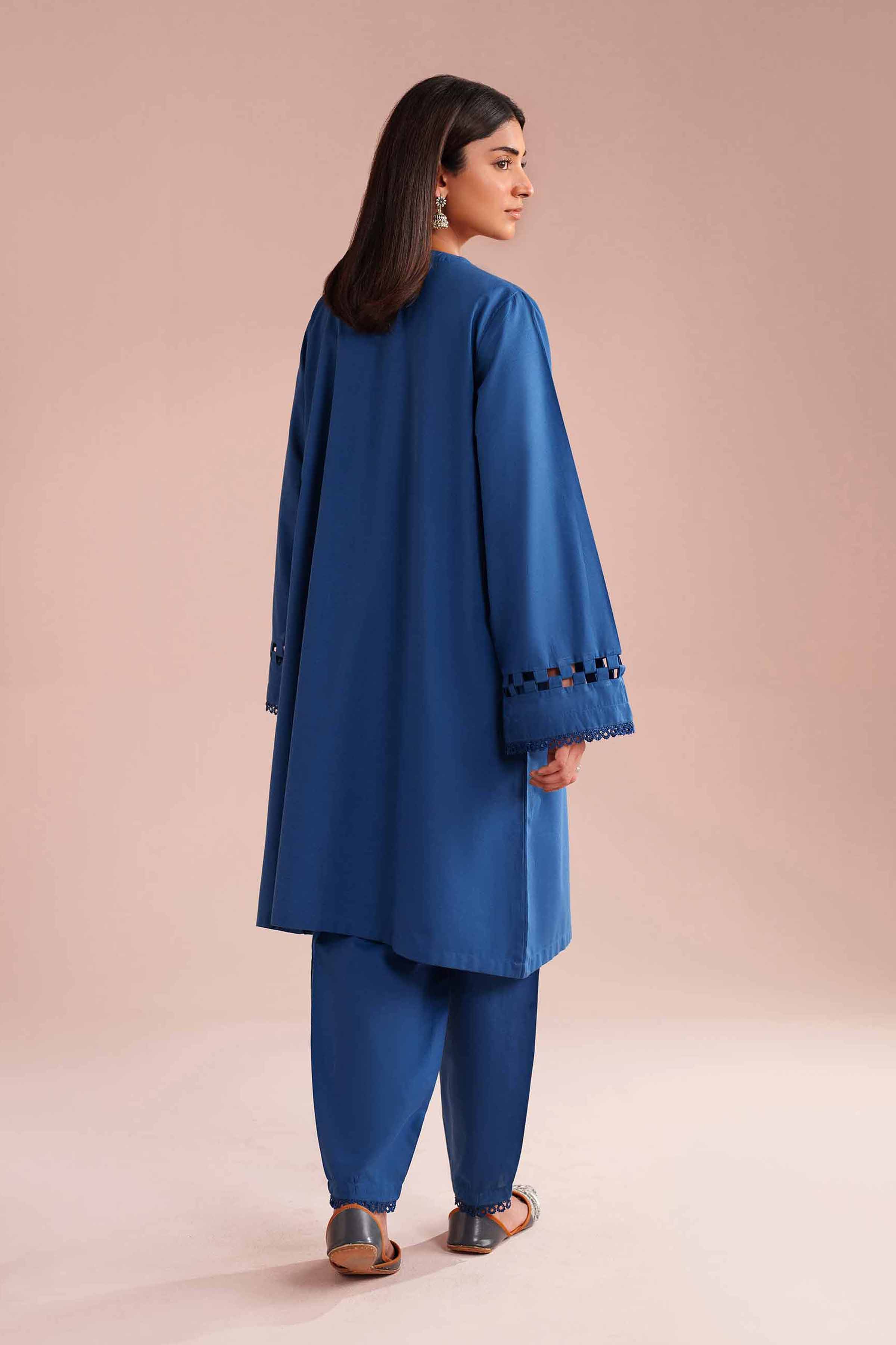 NishatUK - Blue Solids Cambric 2-piece ready to wear Dress